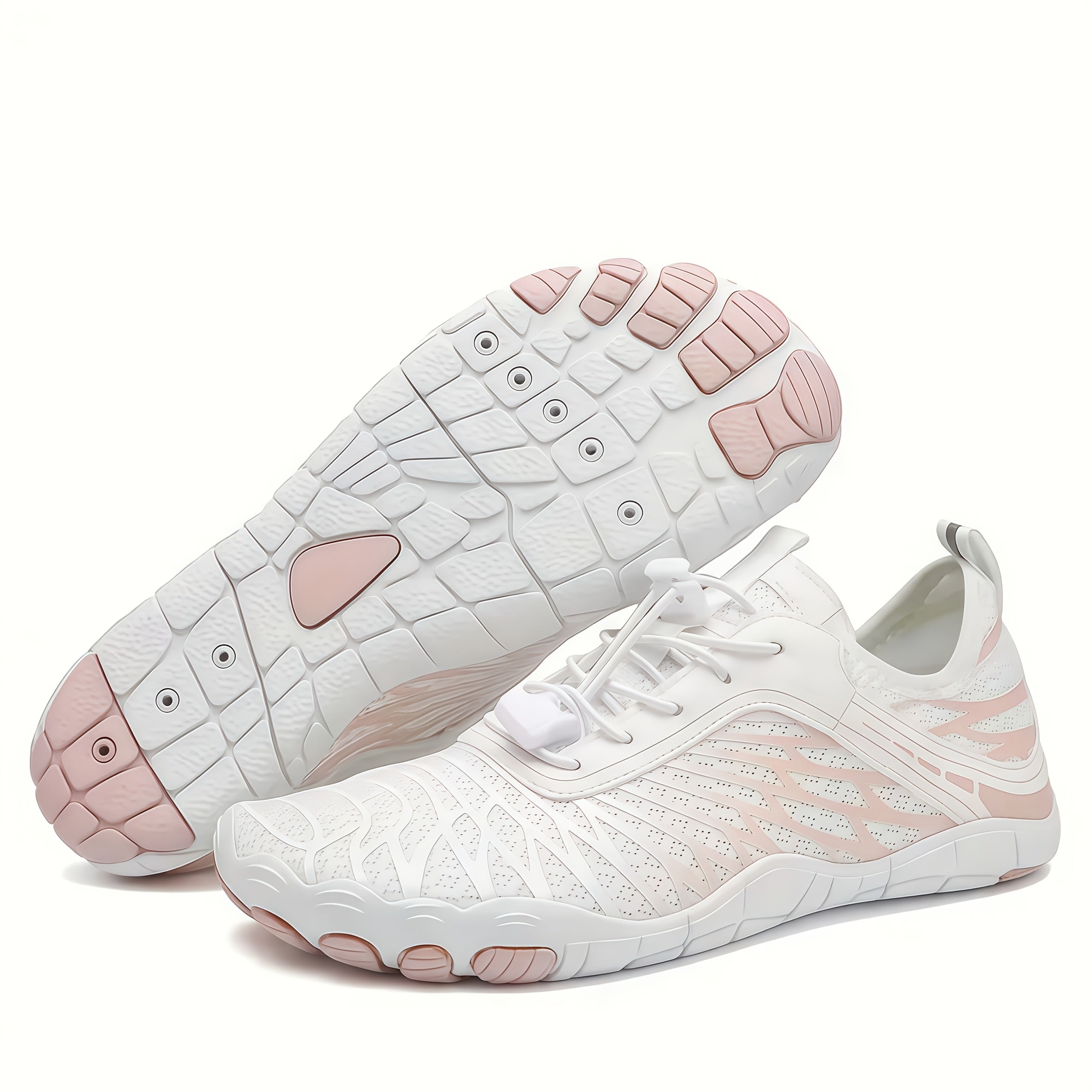 Women's Barefoot Hiking Shoes Lightweight Breathable Water Shoes with Rubber Sole & Buckle Closure – Non-Slip Beach Sandals for Outdoor Trail Walking – Pink White Black US 6-11