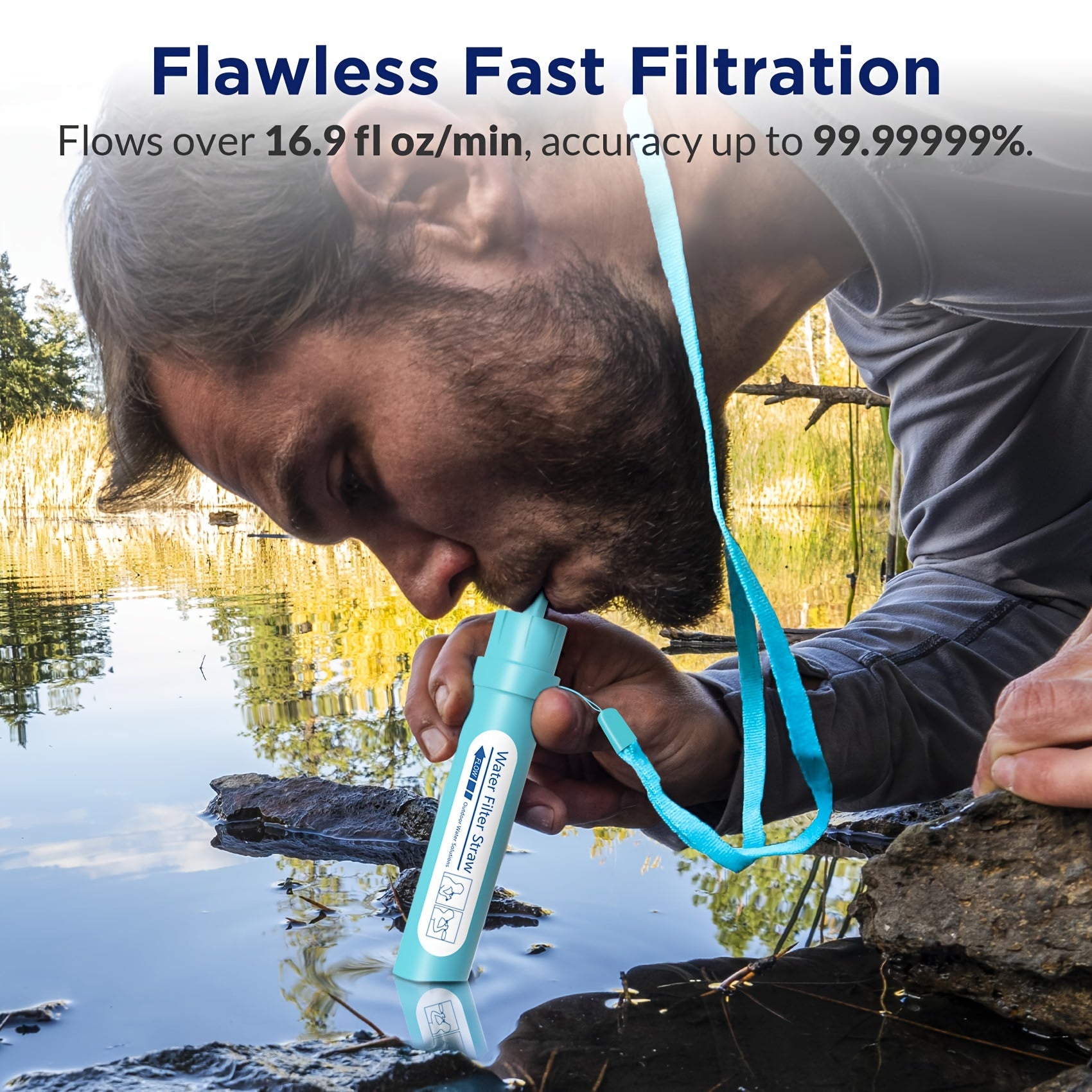 Personal Water Filter Straw 4-Stage Filtration – 0.1 Micron Mini Water Purifier Survival Gear for Hiking Camping Travel Emergency Preparedness, SGS Certified Food Grade