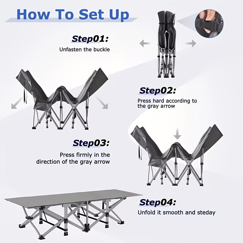 Folding Camping Cot with Mattress & Side Pockets - Heavy Duty Portable Adult Sleeping Bed, Foldable Guest Cot for Camping, Backyard, Patio, Office & RV, Compact Easy Fold