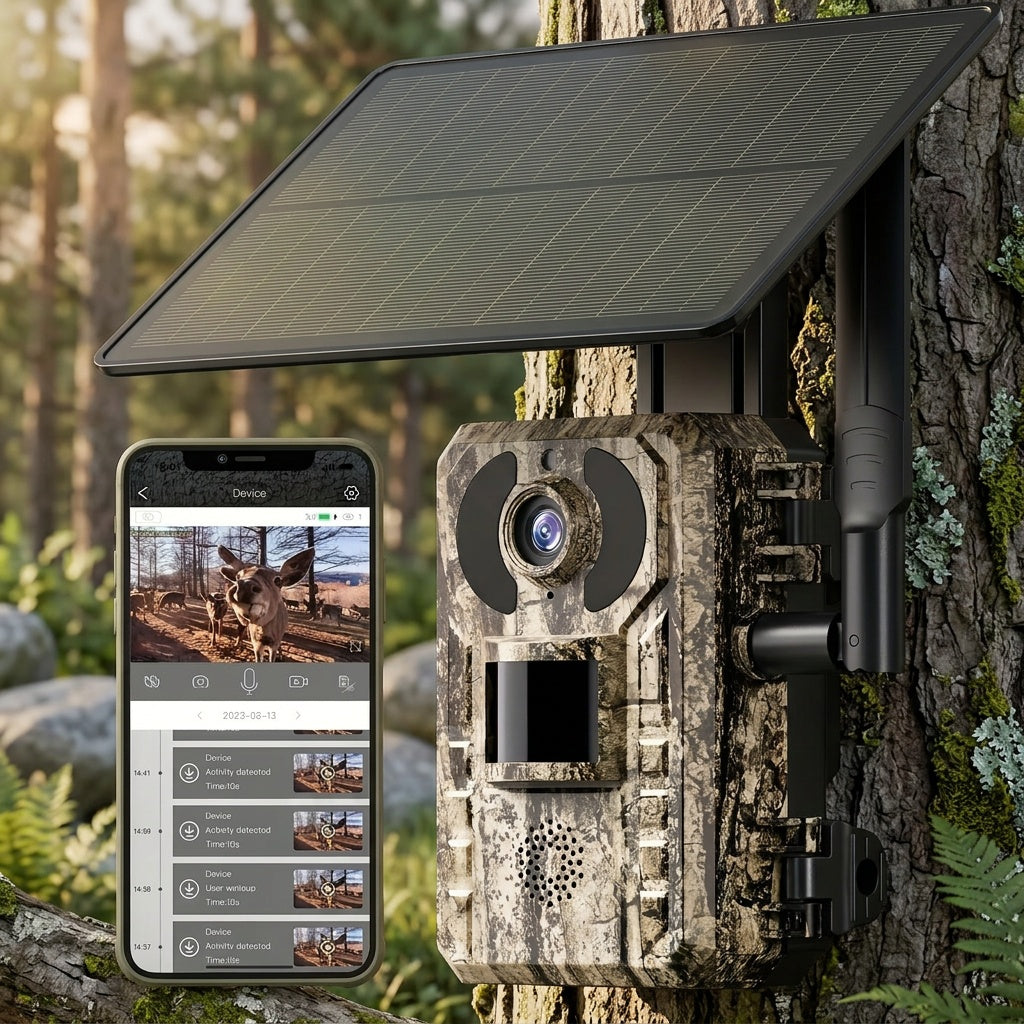 4G LTE Trail Camera 4K Live View Solar Powered 0.2s Trigger Night Vision 120° Wide Angle Built-in SIM Card Phone App Remote Access – Cellular Game Camera for Hunting Wildlife Deer
