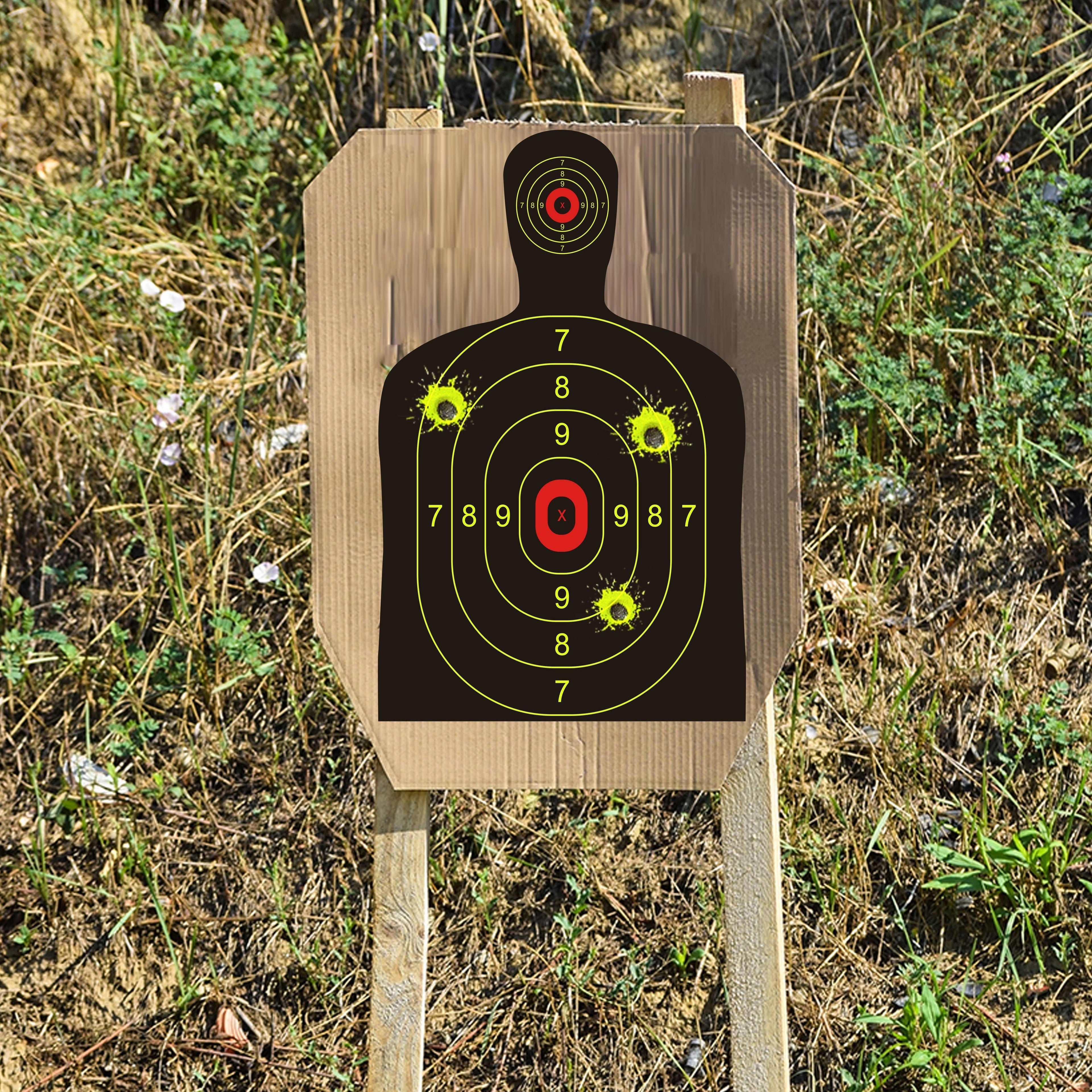 Splatter Targets 12x18 Inch Silhouette Shooting Targets Fluorescent Yellow Self-Adhesive for BB Guns Airguns Rifles Pistols Indoor Outdoor Range Practice 10 20 50 100 Pack