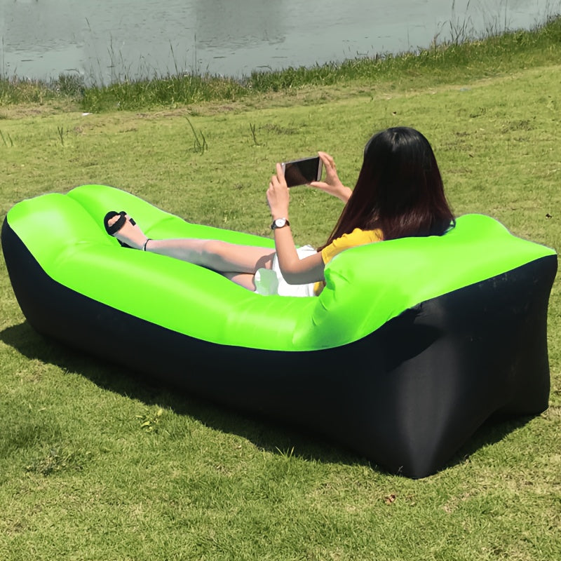 Portable Inflatable Camping Sofa Lounger Chair – Quick Inflate Outdoor Recliner for Beach, Backyard & Camping in Blue, Purple, Red & Green