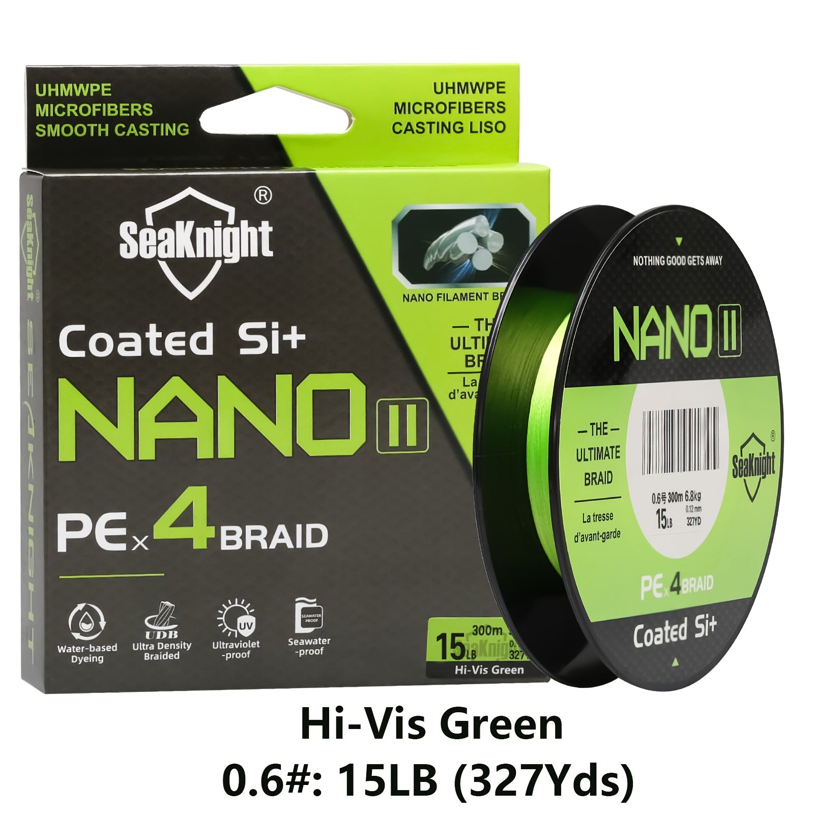 PE Braided Fishing Line 4-Strand – Ultra-Strong UHMWPE Zero Stretch Smooth Casting Line for Bass Trout Catfish Freshwater Saltwater Fishing – Low-Vis Green, Hi-Vis Green & Yellow – 7–15LB 110 & 327 Yds