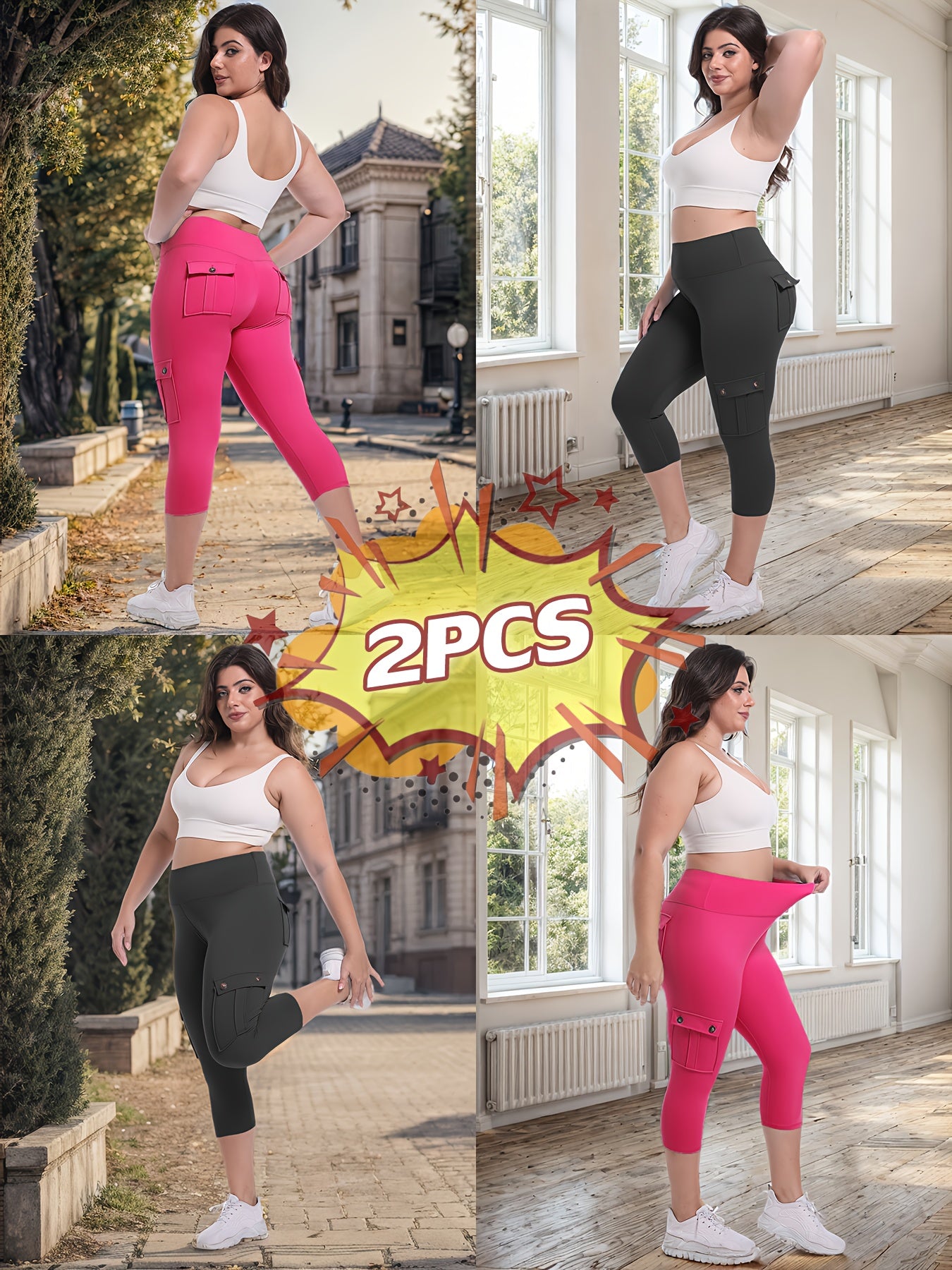 2pcs Capri Leggings Set Women High Waist Butt Lifting Yoga Workout Pants Tummy Control 4-Way Stretch Activewear S-XXL