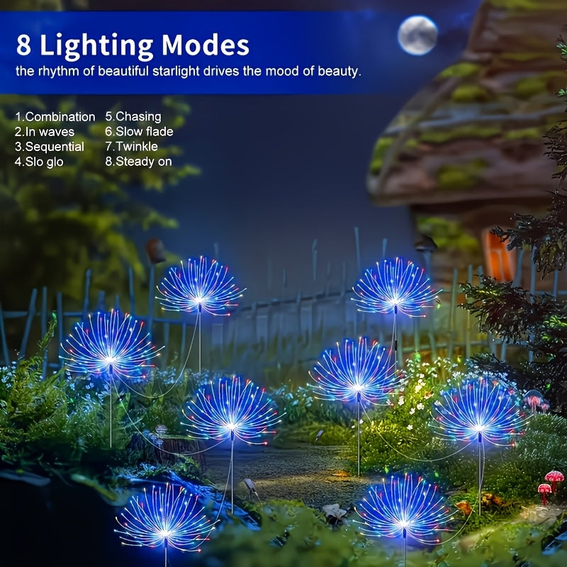 Solar Firework Lights DIY Copper Wire 4-Pack – 240 LED, IP65 Waterproof, 8 Modes, Flexible Shape Design for Garden, Lawn, Patio & Pathway | Christmas, Halloween & Thanksgiving Decor
