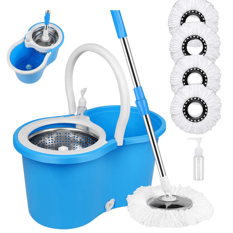 360° Spin Mop and Bucket Set with Wringer - Stainless Steel Handle, Microfiber Refills, Spinning Floor Cleaning System for Hardwood, Tile & Laminate