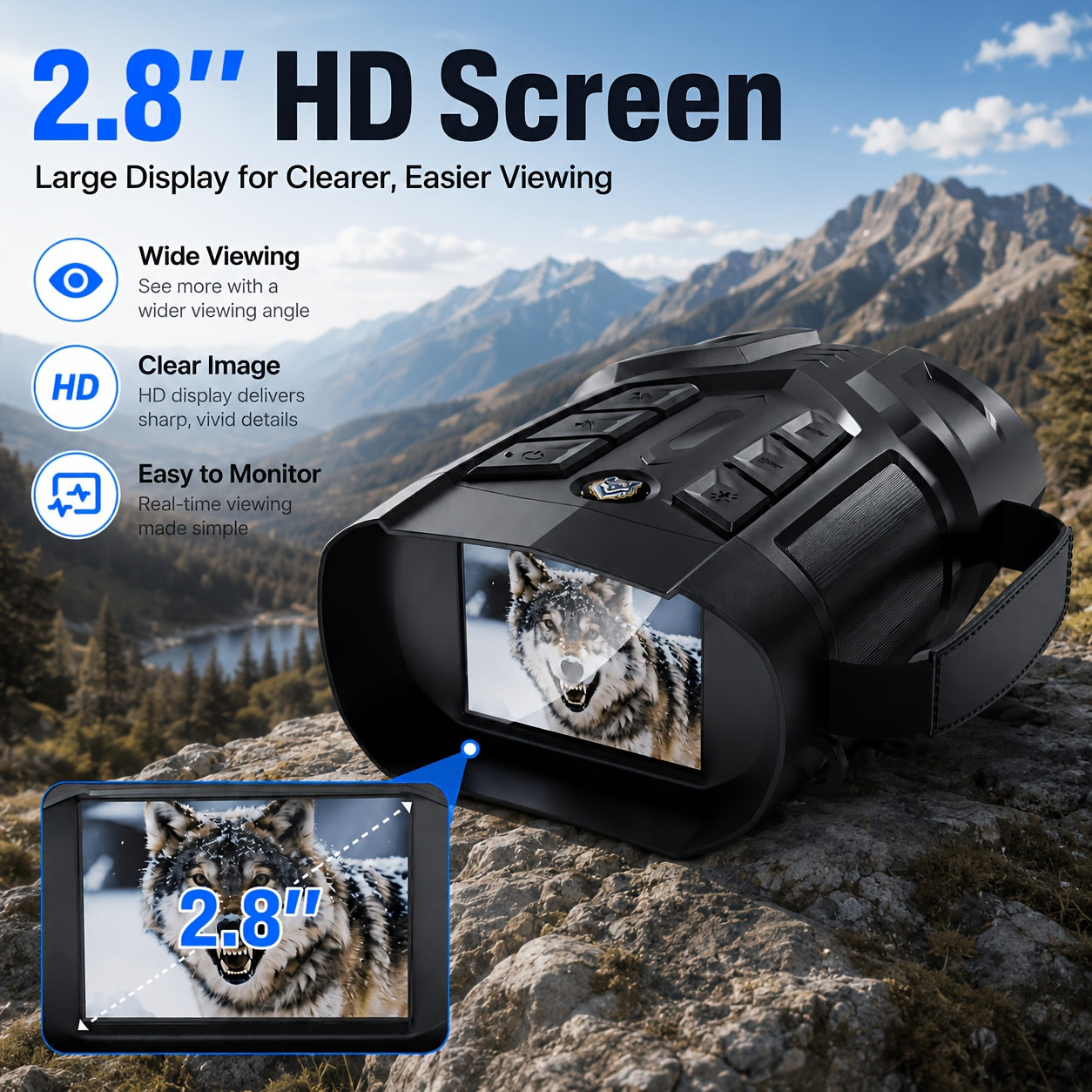 Night Vision Binoculars 2K Ultra HD with 5W IR Illuminator – 10x Zoom 2600ft Range 2.8" IPS Screen Rechargeable Digital Night Vision Goggles for Hunting Camping Security