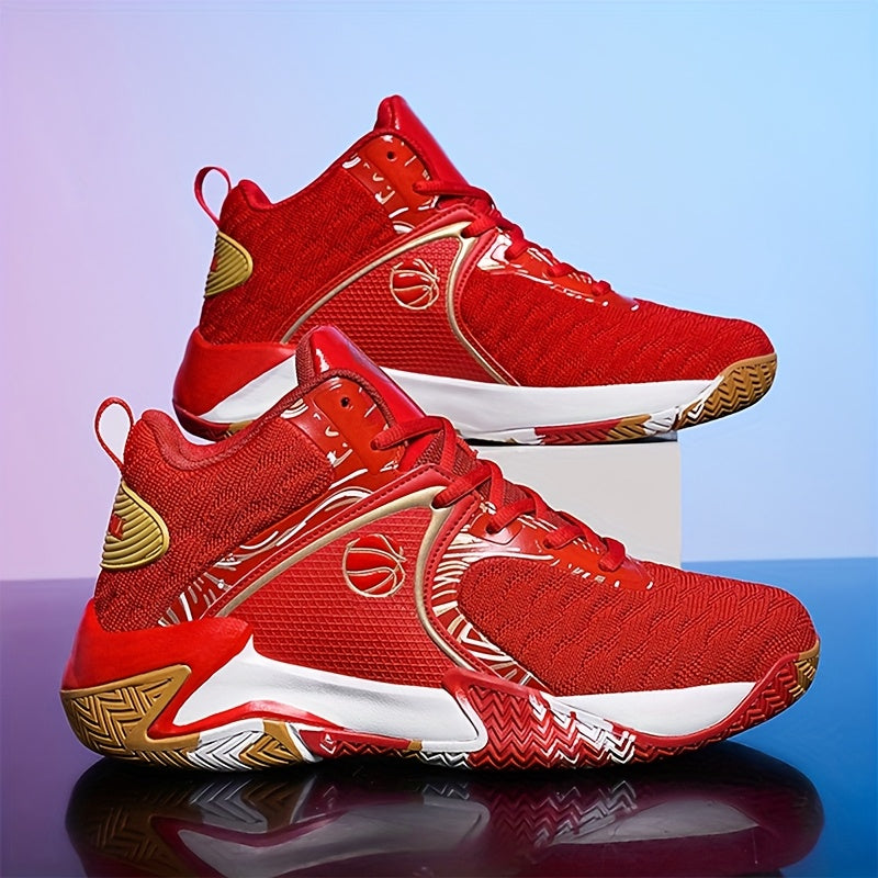 Men's High-Top Basketball Shoes Anti-Slip Lace-Up – Breathable Rubber Sole Sneakers for Basketball Running Outdoor, US 6.5-13.5, Red Black Yellow