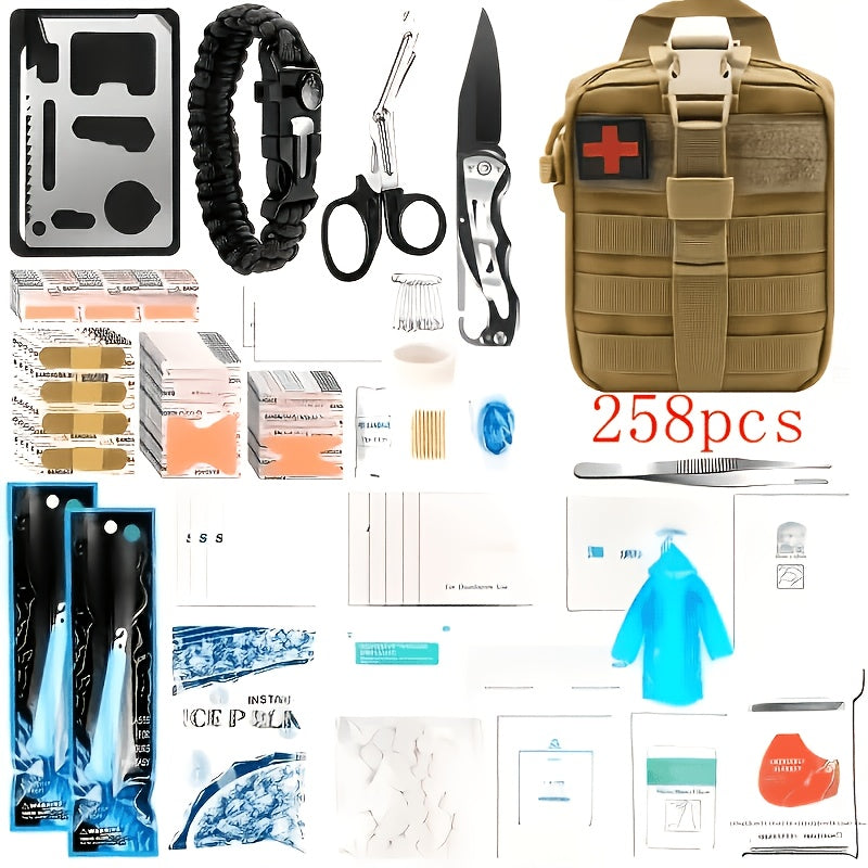 258-Piece Survival Gear Kit – Professional Outdoor Emergency Set with Fire Starter, Compass & Multi-Tools for Camping, Hiking, Backpacking | Best Gift for Men, Dad & Husband