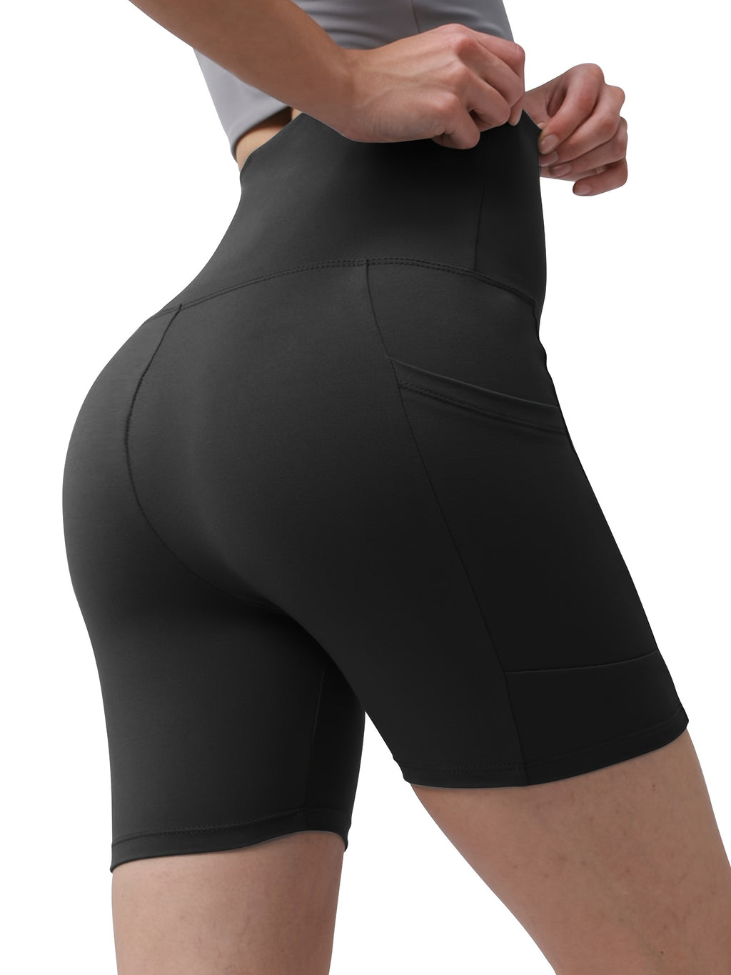 Women's High Waisted Yoga Shorts Butt Lifting Tummy Control, 88% Polyester Stretch Workout Shorts for Running Cycling Fitness, Casual Athletic Shorts Sizes S-XXL Black Dark Gray