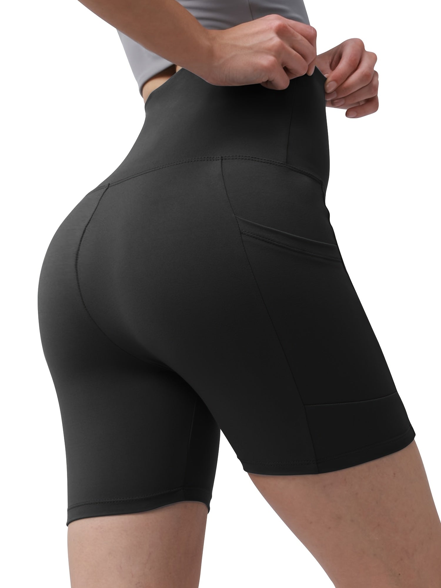 Women's High Waisted Yoga Shorts Butt Lifting Tummy Control, 88% Polyester Stretch Workout Shorts for Running Cycling Fitness, Casual Athletic Shorts Sizes S-XXL Black Dark Gray