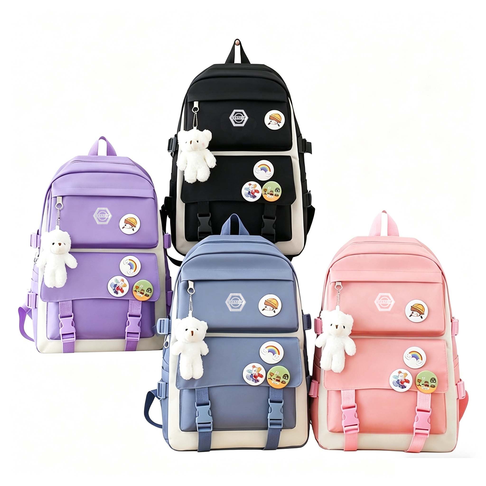 5-Piece School Backpack Set for Girls & Boys – Cute Bookbag with Tote Bag, Pencil Case & Coin Purse, Durable Student Daypack with Zipper Closure & Adjustable Straps for School, Travel & Hiking