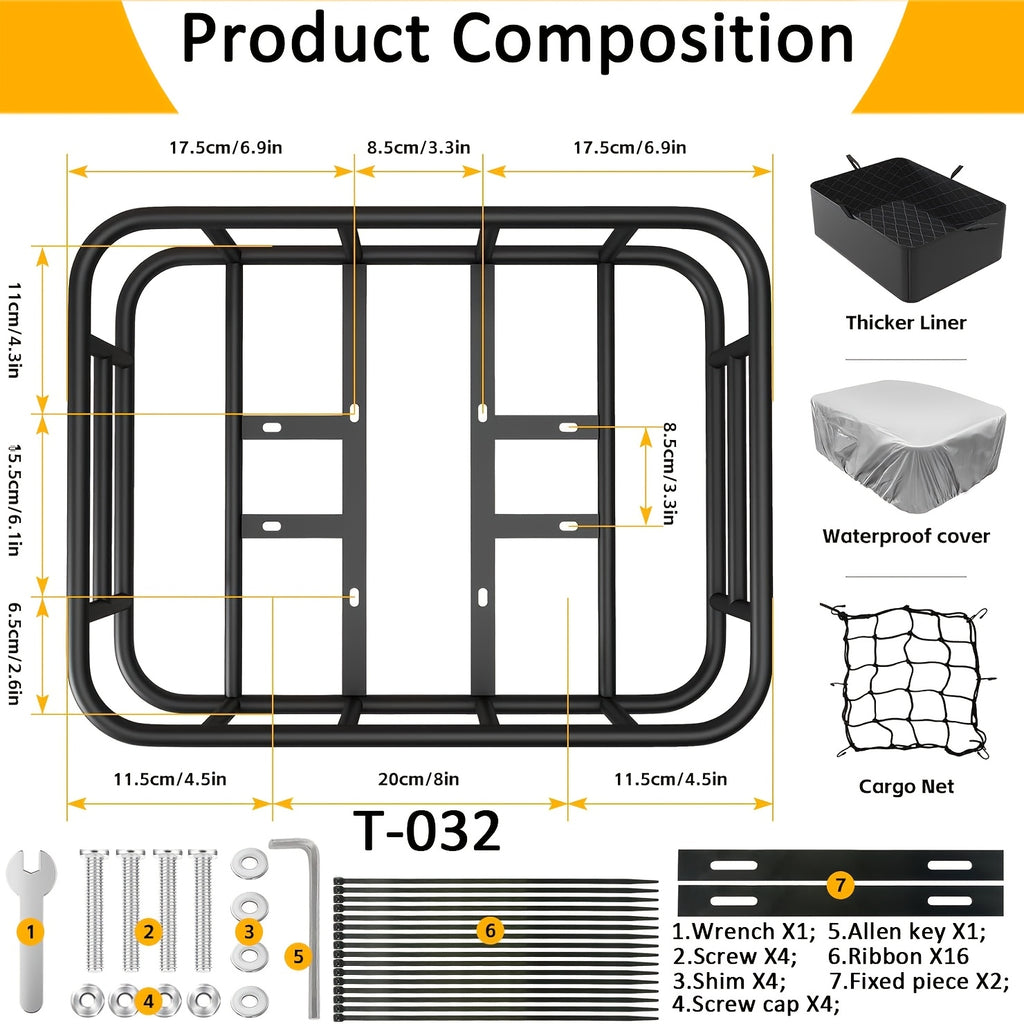 Rear Bike Basket Heavy Duty Iron Large Removable Folding, Bicycle Rear Mount Basket for Most Bikes & Ebikes, Black Frame Cargo Basket for Groceries Vegetables Pets, Commuter Cycling Accessory
