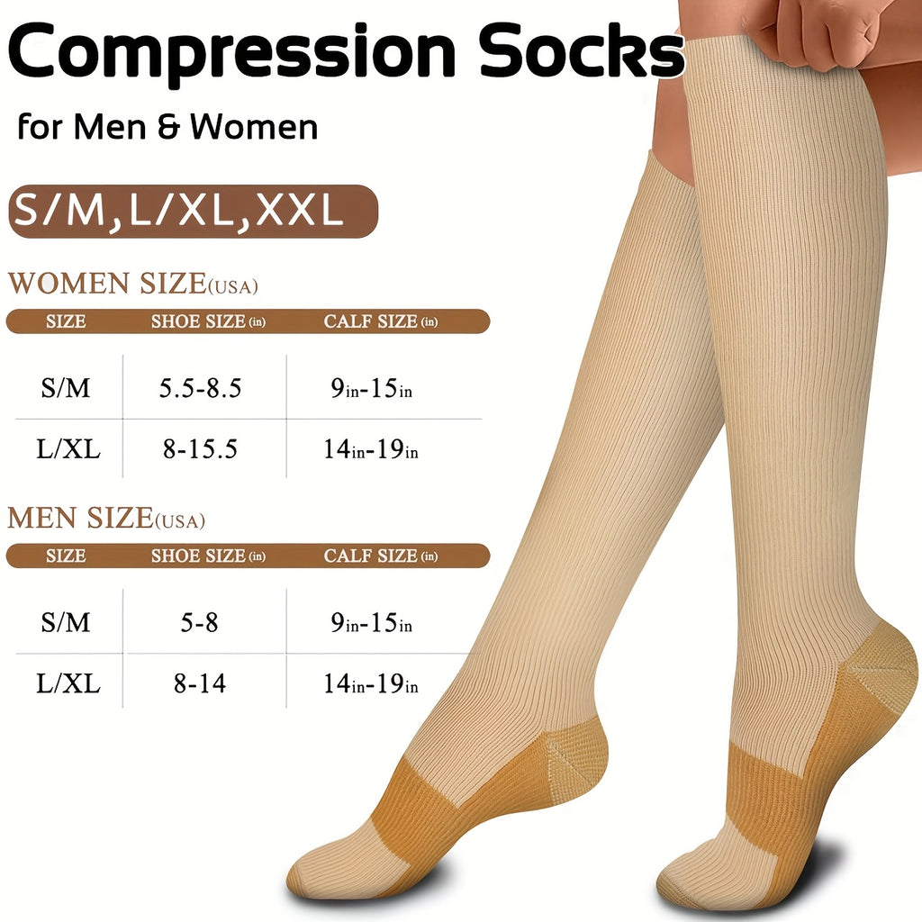 Compression Sport Socks 5 Pairs Unisex Nylon Elastic Enhanced Endurance for Running Cycling Hiking Training All-Day Athletics M-XXL