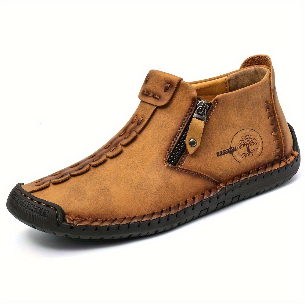 Men's Ankle Boots Slip-On Casual Loafers Shoes Hand Stitching Outdoor Work Boots for Men Comfortable Non-Slip Walking Shoes