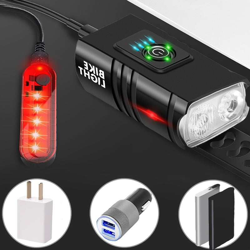 Bicycle Light Set USB Rechargeable – LED Headlight 6 Modes 180° + Taillight + Bell for Night Road Mountain Cycling Safety
