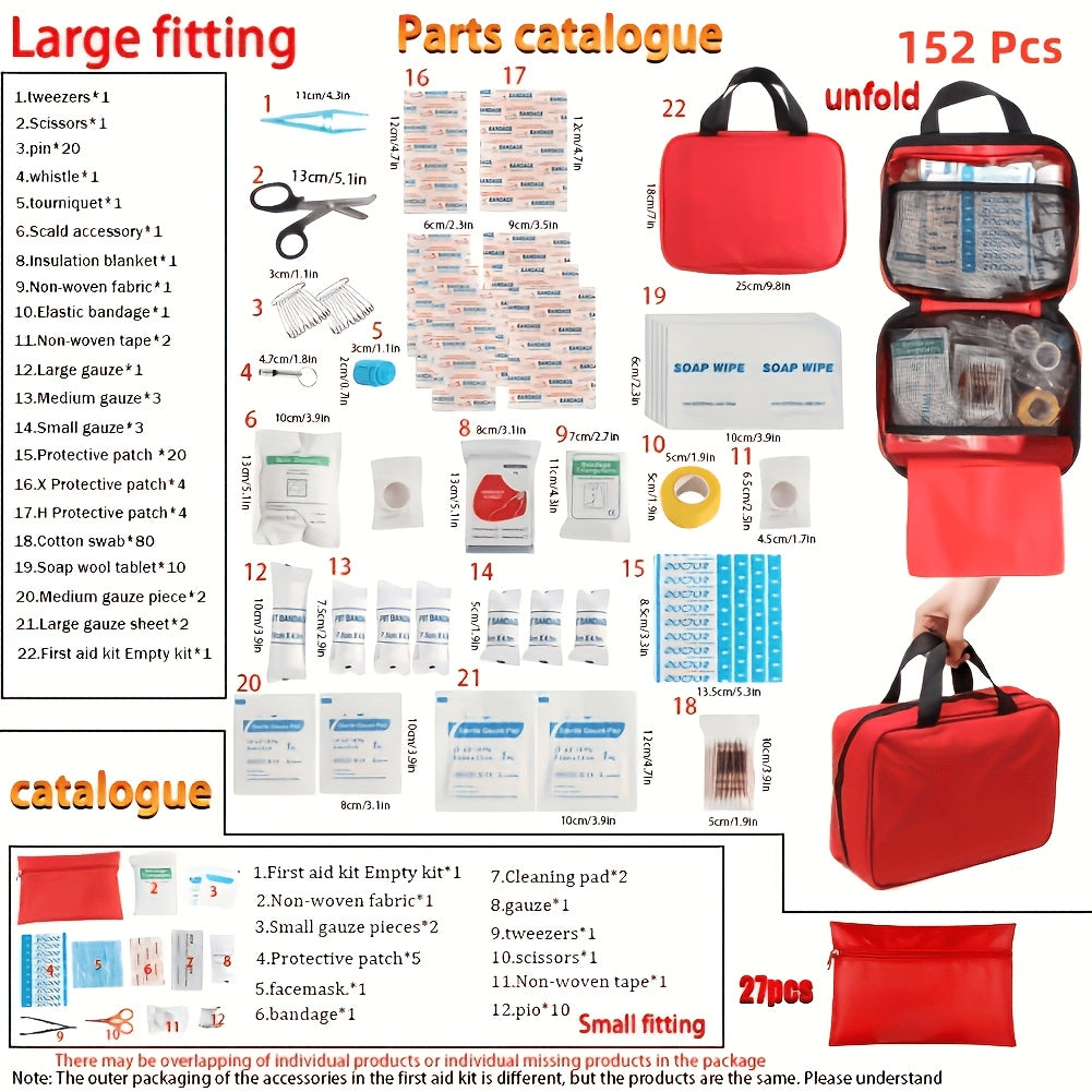 152 Piece First Aid Kit Waterproof Compact Trauma Medical Kit for Emergencies Home Office Car Travel Camping Hiking Boating Outdoor Survival