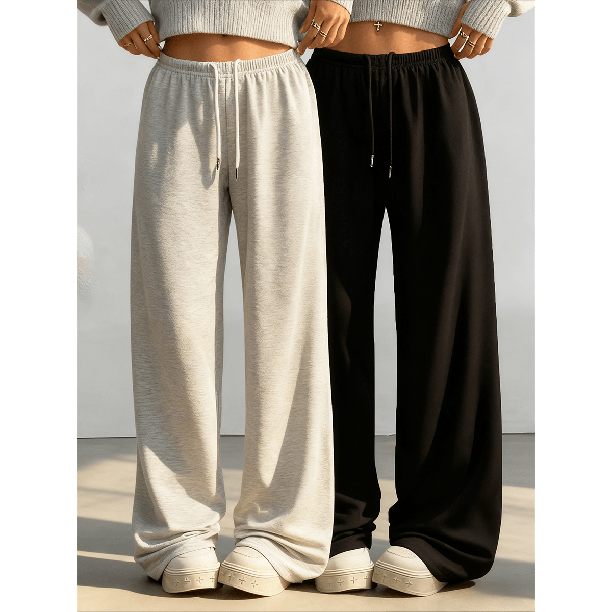 Women's Wide Leg Sweatpants 2-Pack Elastic Waist Loose Casual Joggers with Pockets for Workout Training Loungewear All Season S M L XL XXL Mixed Colors