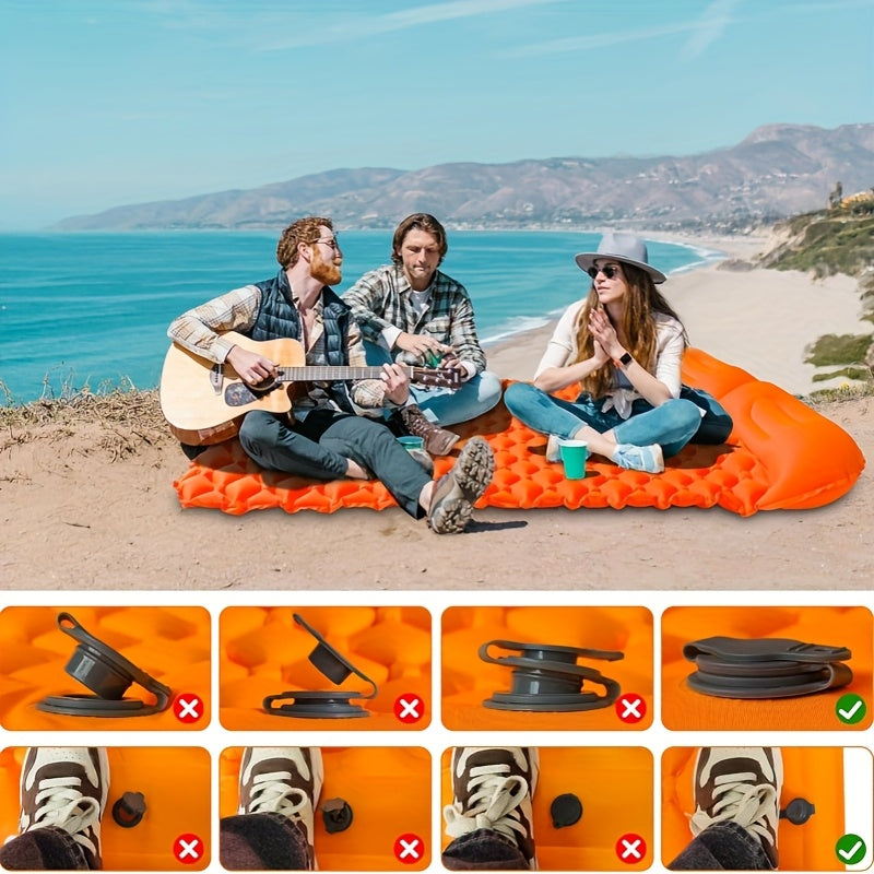 Inflatable Camping Sleeping Pad – Ultralight Nylon TPU with Built-In Pump, Single & Double Size, Self-Inflating Option for Backpacking, Hiking, Tent & Travel, Orange & Blue