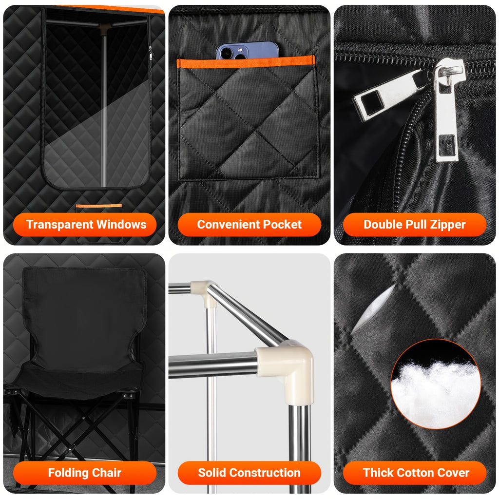 Portable Steam Sauna for Home with 3L Steamer Remote Control Folding Chair & 9 Steam Levels – Extra Large Foldable Sauna Tent Box 2.6x2.6x5.9ft – Personal Spa Detox Relaxation