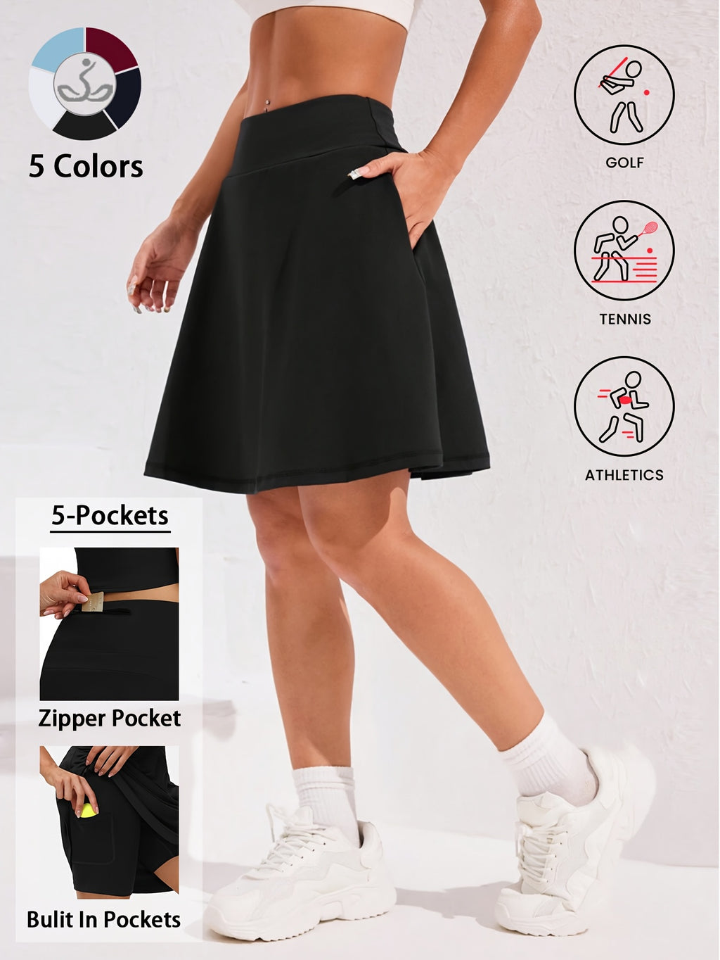 Women's Knee-Length Skort 20-Inch High Waist with 5 Pockets Built-In Shorts Long Athletic Skirt for Tennis Golf Workout Casual Wear S-XXL