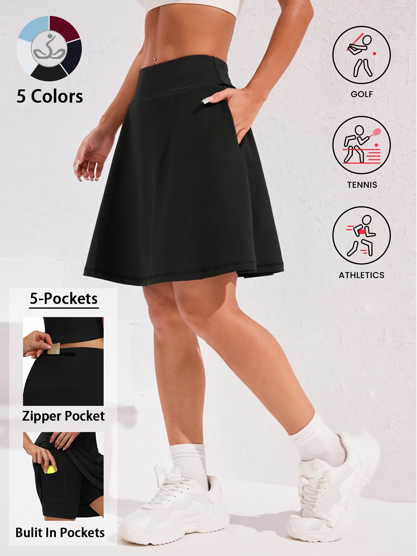 Women's Knee-Length Skort 20-Inch High Waist with 5 Pockets Built-In Shorts Long Athletic Skirt for Tennis Golf Workout Casual Wear S-XXL