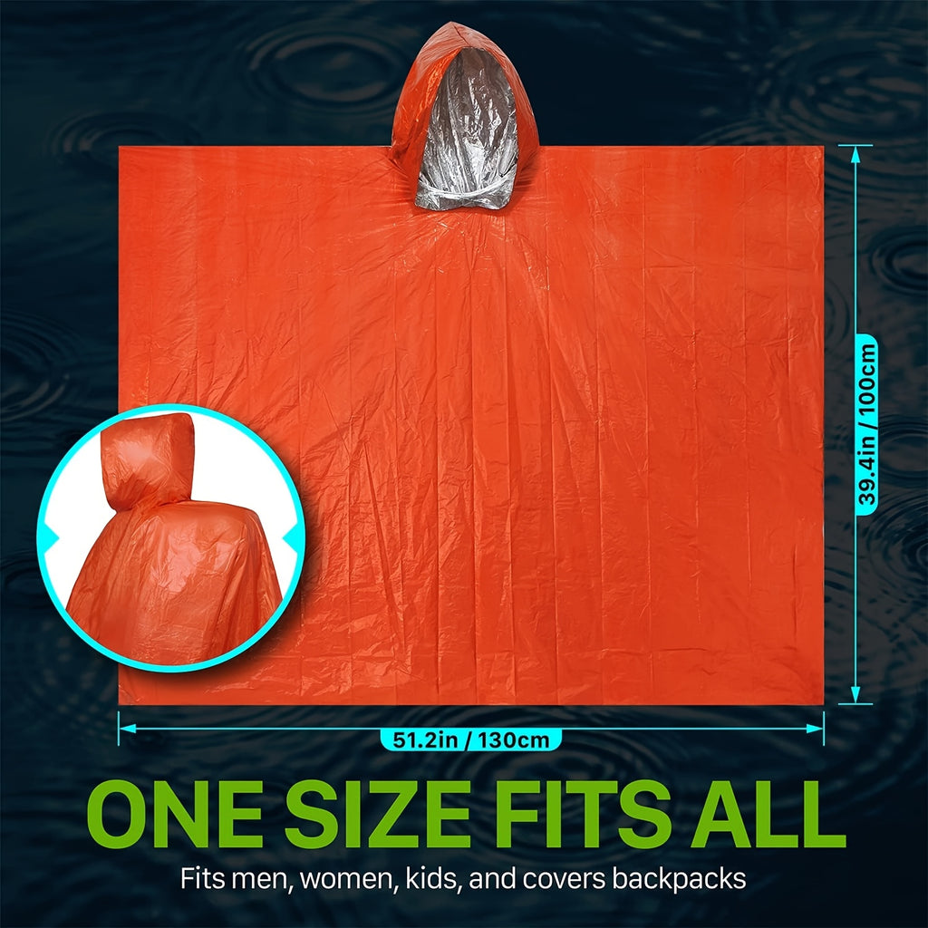 Emergency Rain Poncho Waterproof Two-Sided Thermal Blanket Pack – Portable Raincoat for Hiking Camping Survival Emergency Kit Bug Out Bag