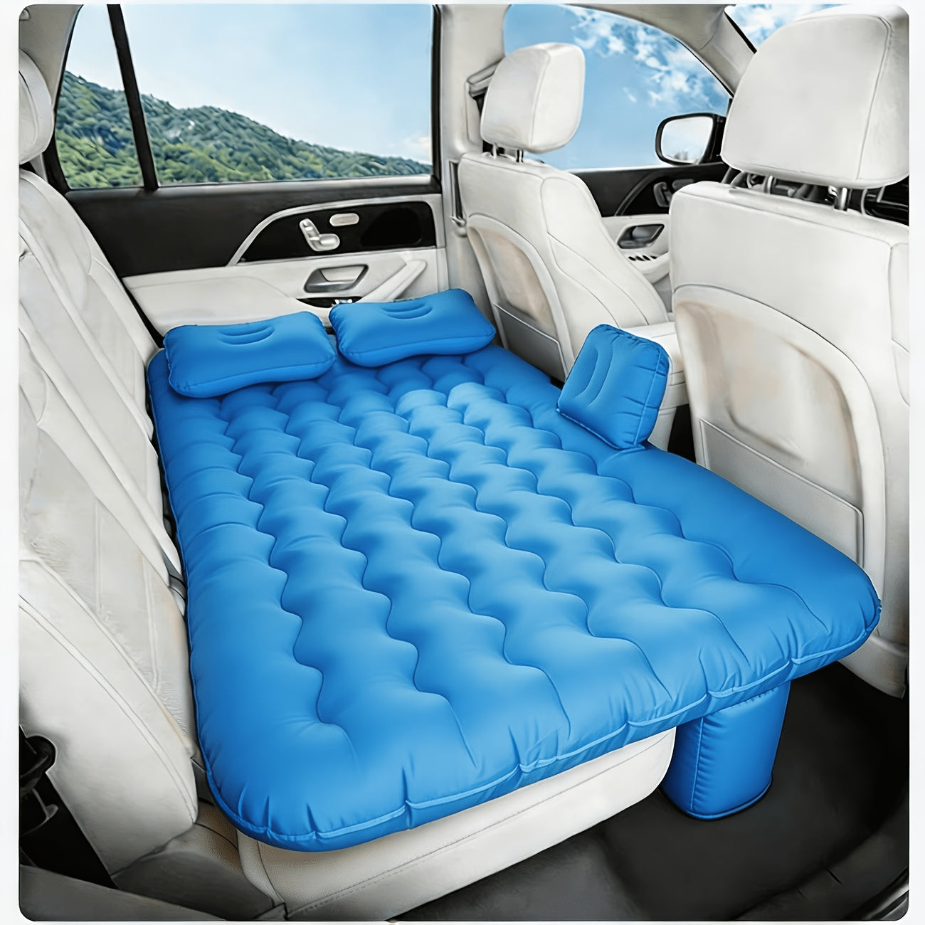 SUV Air Mattress Inflatable Car Bed Portable Camping Travel Flocked Blow Up Mattress for SUV Trunk with Storage Bag Repair Kit Blue Black Beige Gray