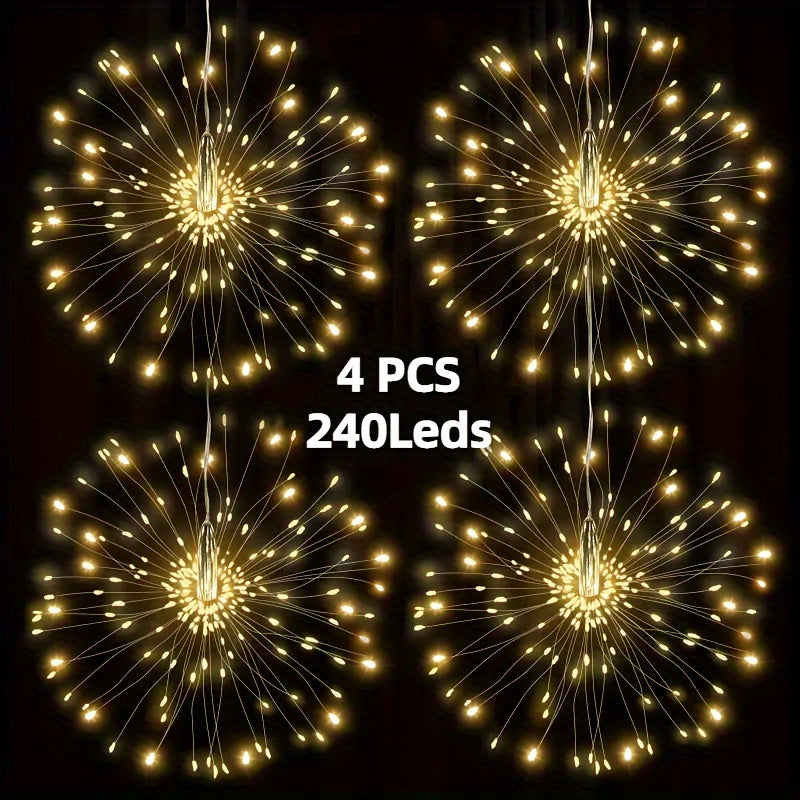 Solar Firework Lights Outdoor 240/360/450 LED Starburst Sphere Hanging Lights - IP65 Waterproof 8 Modes Copper Wire Fairy Lights - Garden Patio Tree Umbrella Tent Decoration Warm White Multicolor