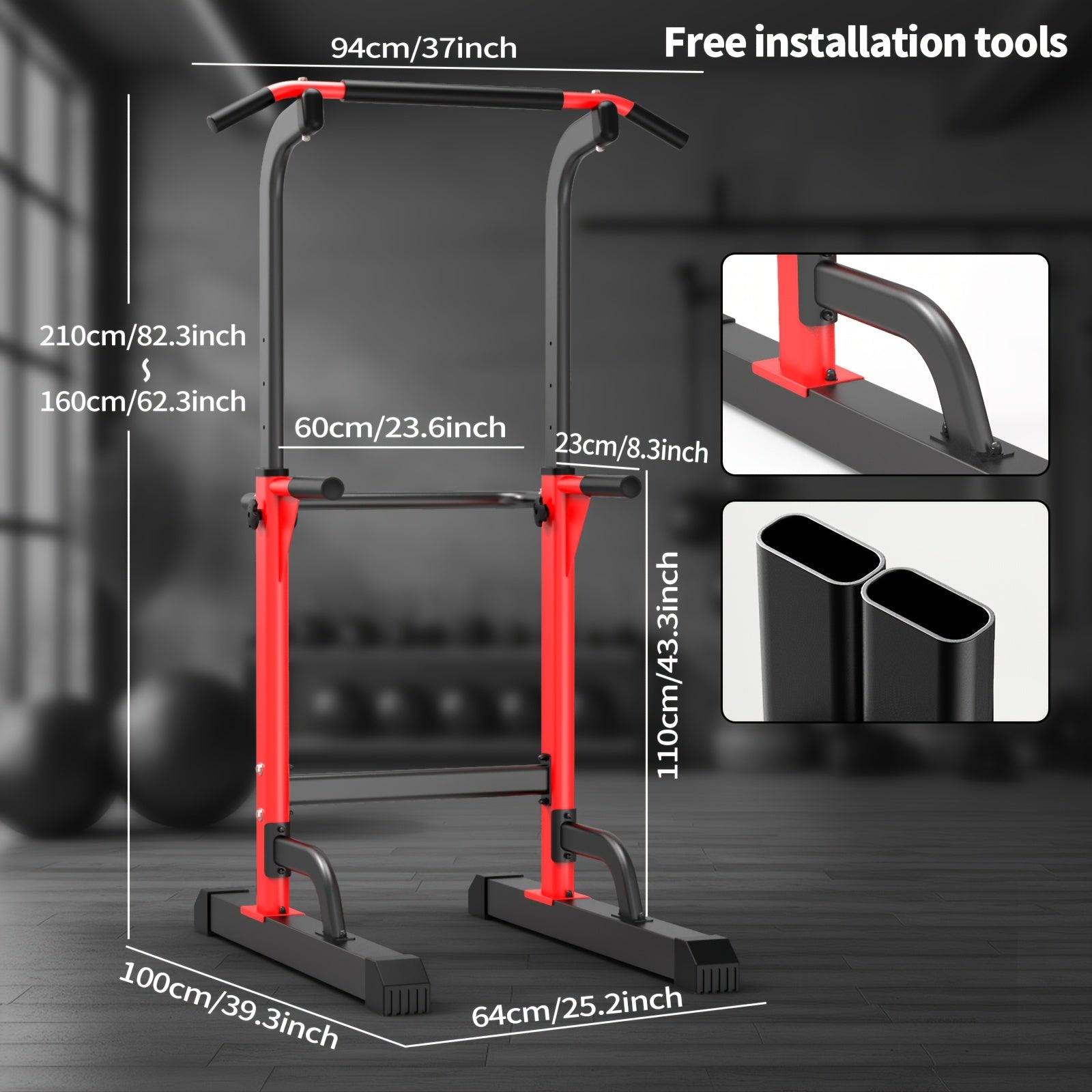 Power Tower Dip Station with Adjustable Height for Home Gym, Multi-Function Pull Up Bar Station for Strength Training, Workout Fitness Station for Dips Push Ups Knee Raises