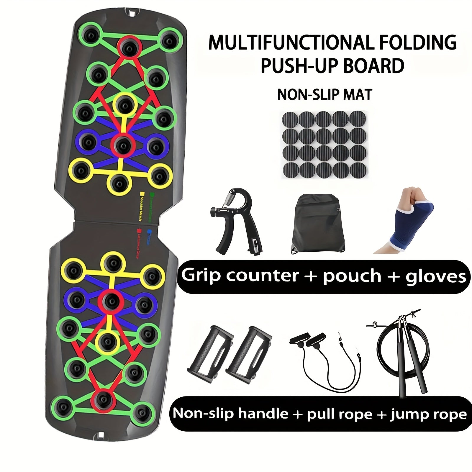 Push Up Board Multifunctional – Color-Coded Home Gym Workout Board for Chest, Triceps, Shoulders & Back Strength Training with Optional Pull Ropes