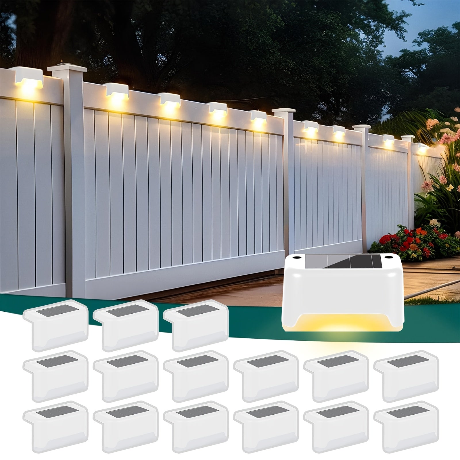 Solar LED Deck Lights Outdoor – 16 or 32 Pack, Auto On/Off Dusk to Dawn, 12-Hour Lighting for Stairs, Fence, Pathway & Patio | Step Lights for Night Safety & Garden Decor, Black/White/Brown