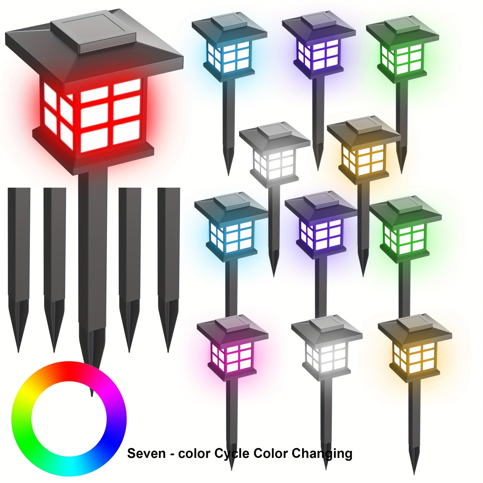 Solar Pathway Lights Outdoor IP55 Waterproof LED 10-Hour Runtime – Garden Driveway Landscape Stake Lights Auto Dusk-to-Dawn – Warm White & Color-Changing – 6 12 24 Pack