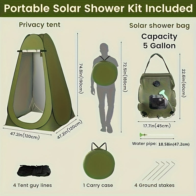 2-Pack Pop-Up Privacy Shower Tent with 5-Gallon Solar Shower Bag – Portable Camping Shower Set, Waterproof Instant Setup for Hiking, Fishing, Beach & Outdoor Use