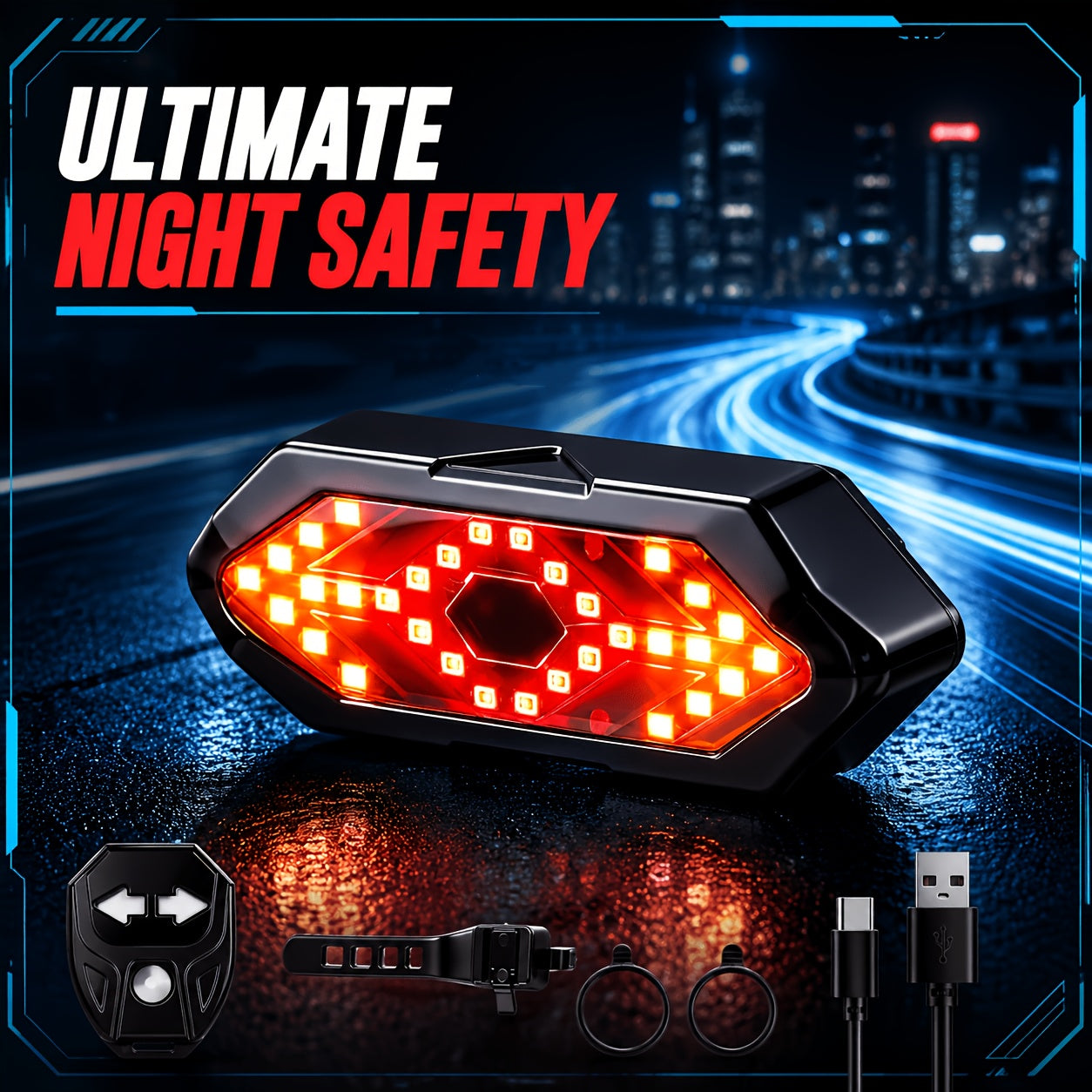 Bike Lights Set USB Rechargeable Front & Rear LED Safety Light 3LED High Brightness 6+5 Modes – Night Cycling Bicycle Light for Road Mountain Bike