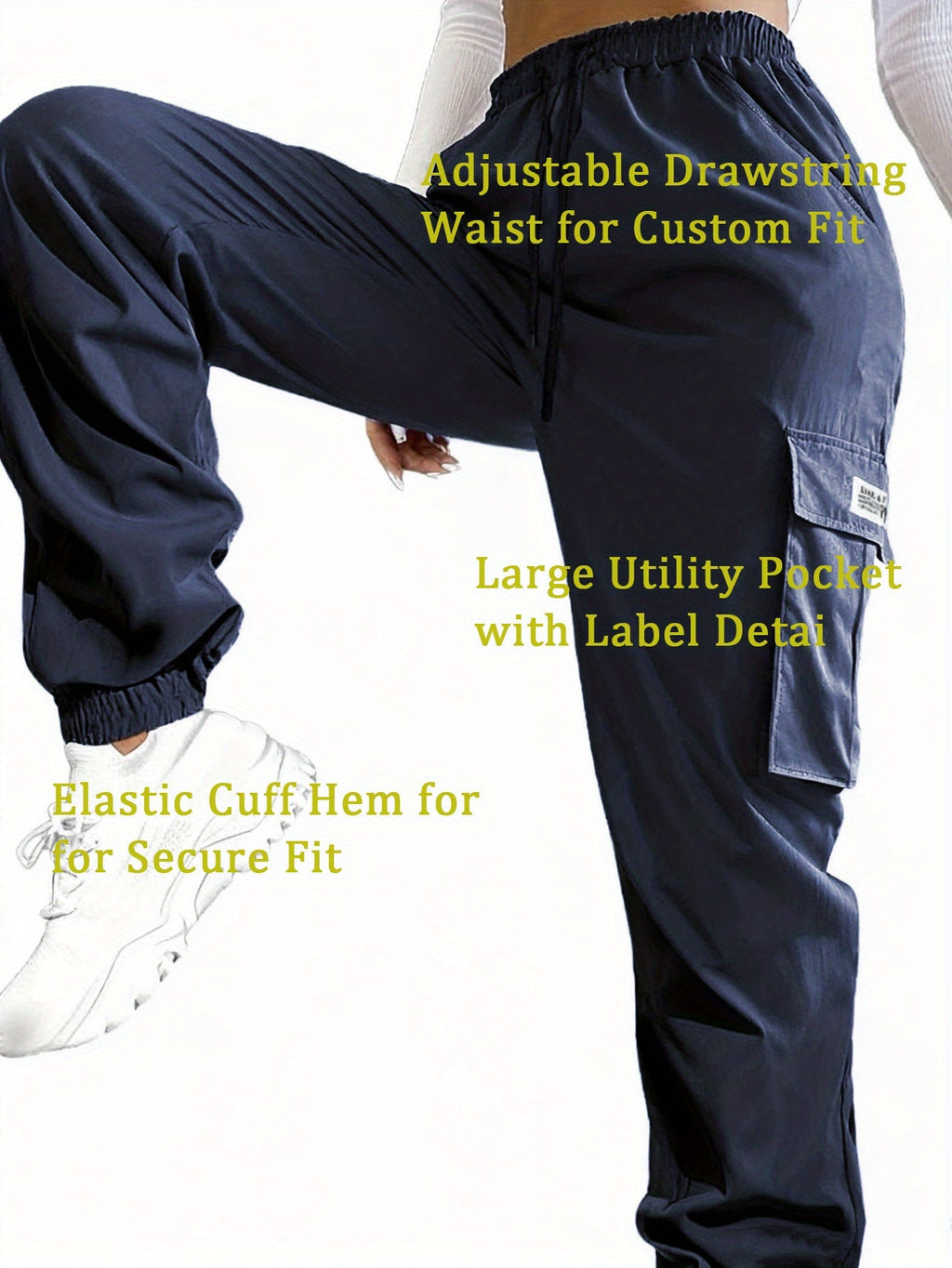 Women's Cargo Pants with Zippered Pockets – Elastic Drawstring Waistband, Large Pocket Casual Outdoor Trousers for Hiking, Travel & Everyday Wear, XS-XXL
