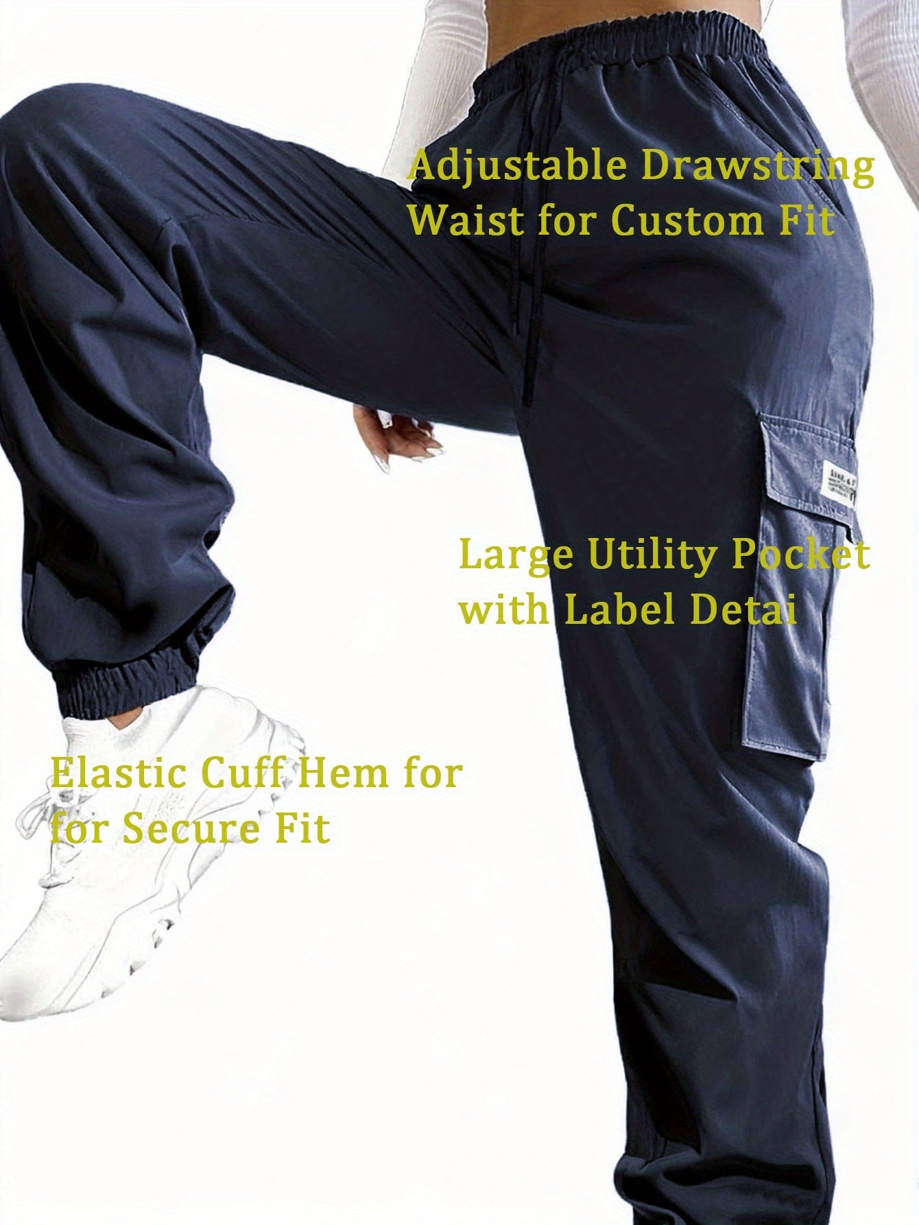 Women's Cargo Pants with Zippered Pockets – Elastic Drawstring Waistband, Large Pocket Casual Outdoor Trousers for Hiking, Travel & Everyday Wear, XS-XXL