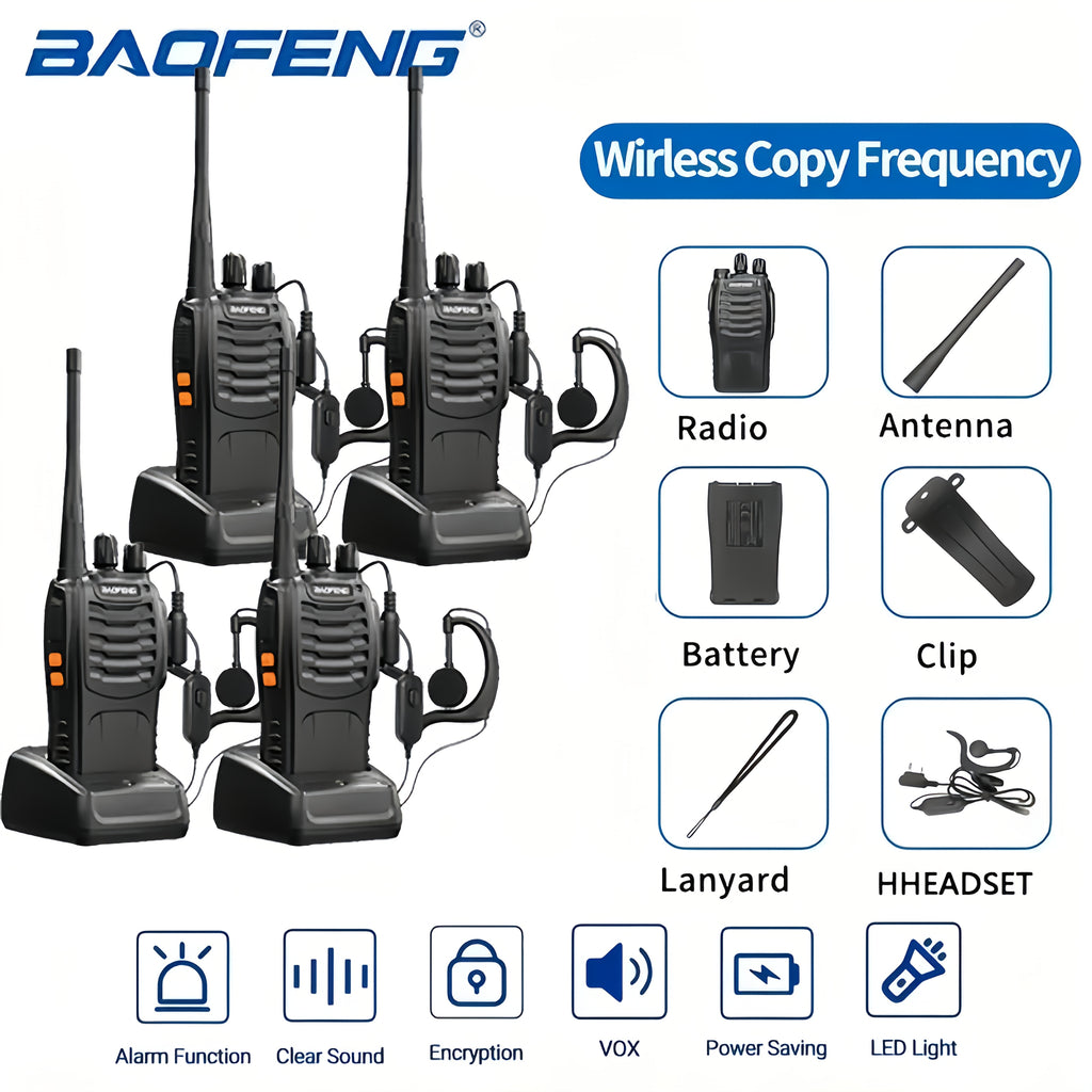 Walkie Talkies Long Range Rechargeable Baofeng BF-888S 16 Channel UHF Two Way Radio with Earphones – 2-Pack & 4-Pack for Camping Hiking Hunting