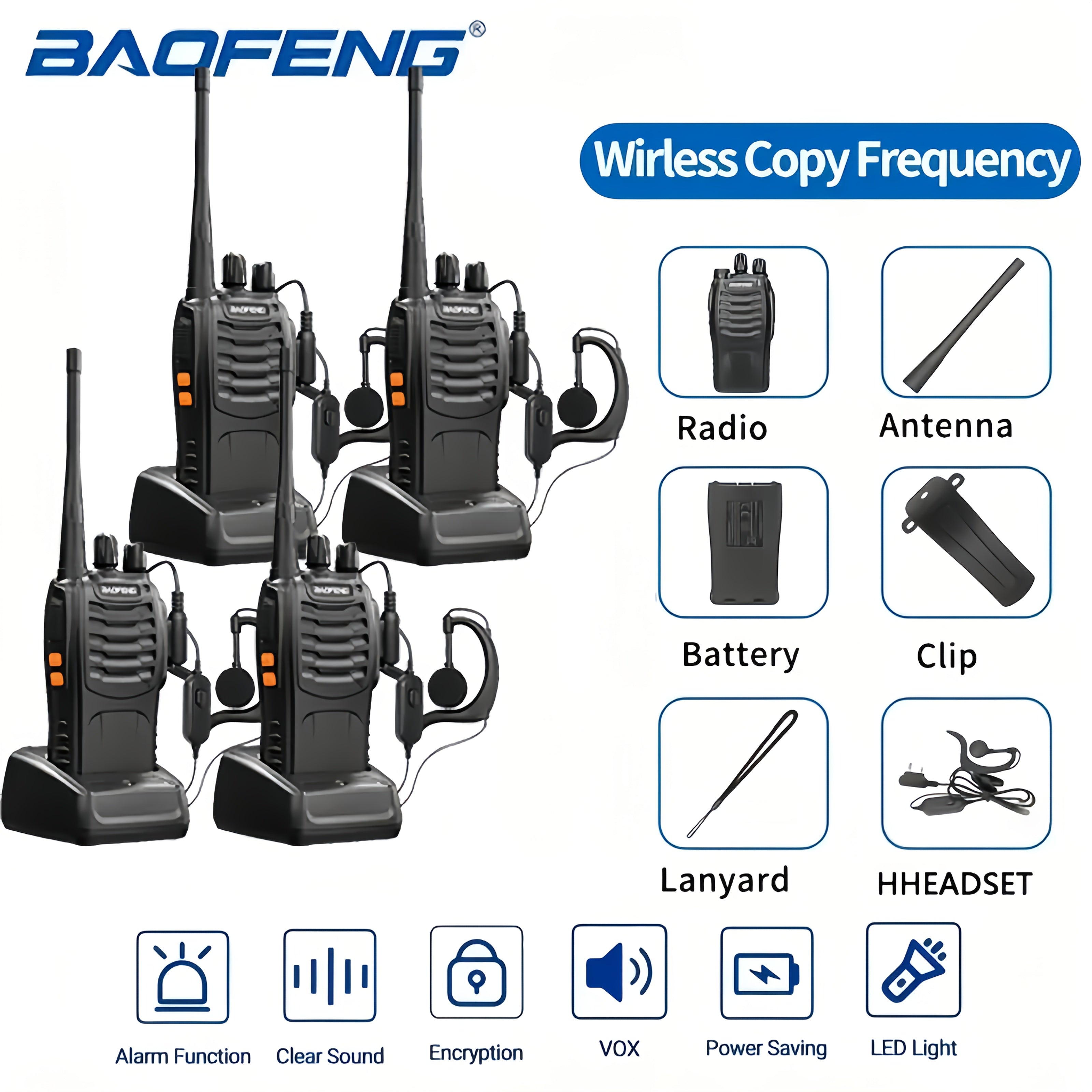 Walkie Talkies Long Range Rechargeable Baofeng BF-888S 16 Channel UHF Two Way Radio with Earphones – 2-Pack & 4-Pack for Camping Hiking Hunting
