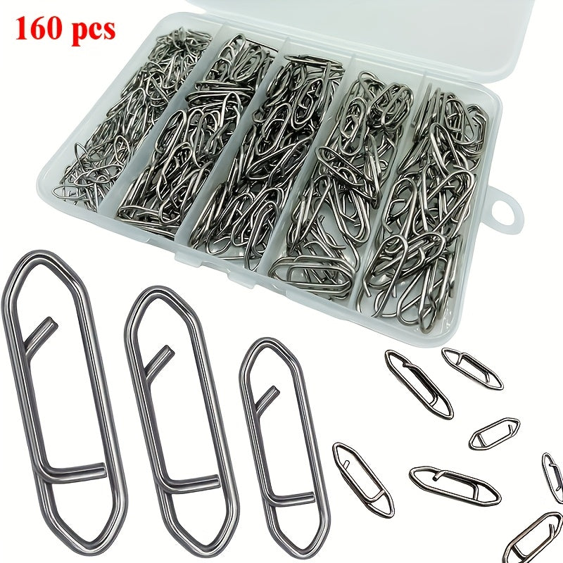 Stainless Steel Fishing Snap Swivels 160pcs, Quick Release Connector Hanging Ring for Lure Fishing Sea Fishing, Return Type Quick Pin False Bait Connector Tackle Accessories