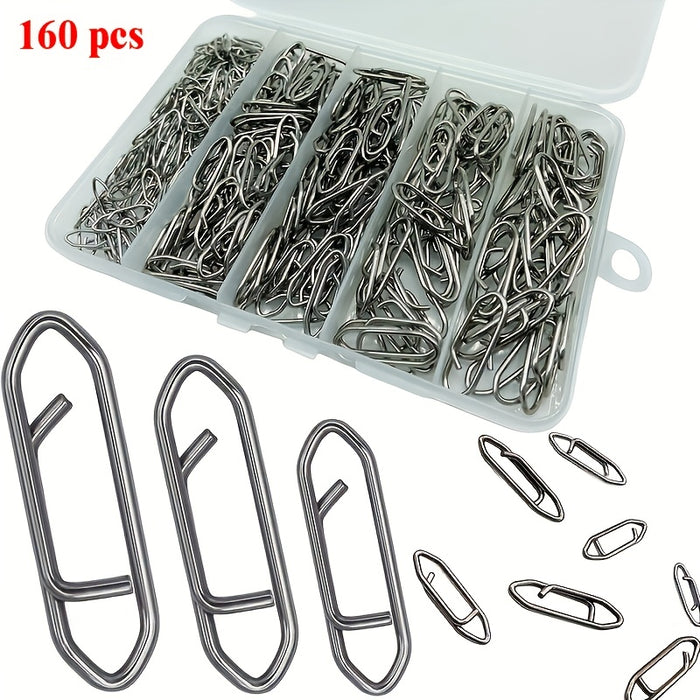 Stainless Steel Fishing Snap Swivels 160pcs, Quick Release Connector Hanging Ring for Lure Fishing Sea Fishing, Return Type Quick Pin False Bait Connector Tackle Accessories