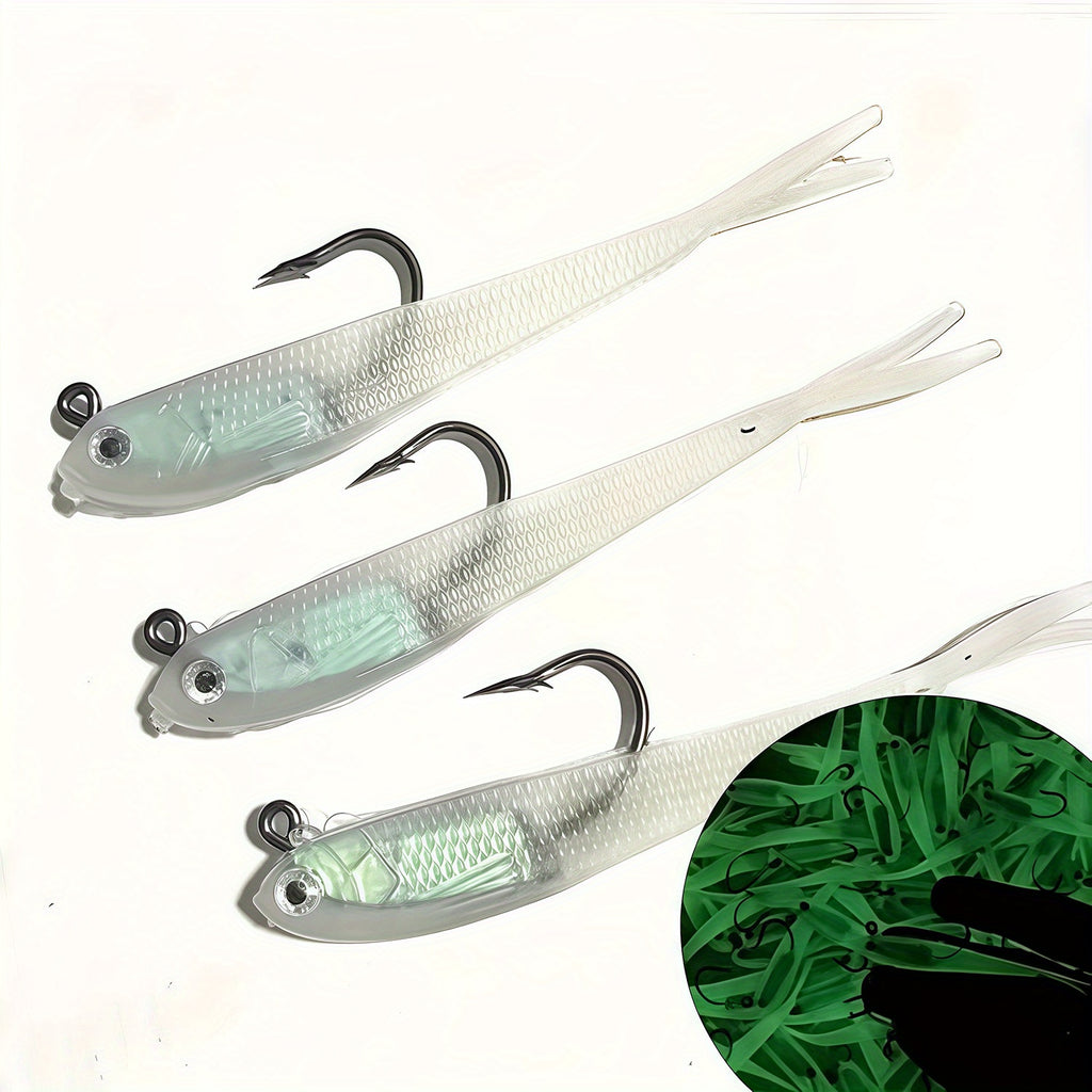 Soft Fishing Lures 20pcs Bionic Swimbait Kit with Hook – Realistic Gray Fish Bait for Bass, Mandarin Fish, Sea Bass & Trout, Freshwater & Saltwater Fishing Lure Set