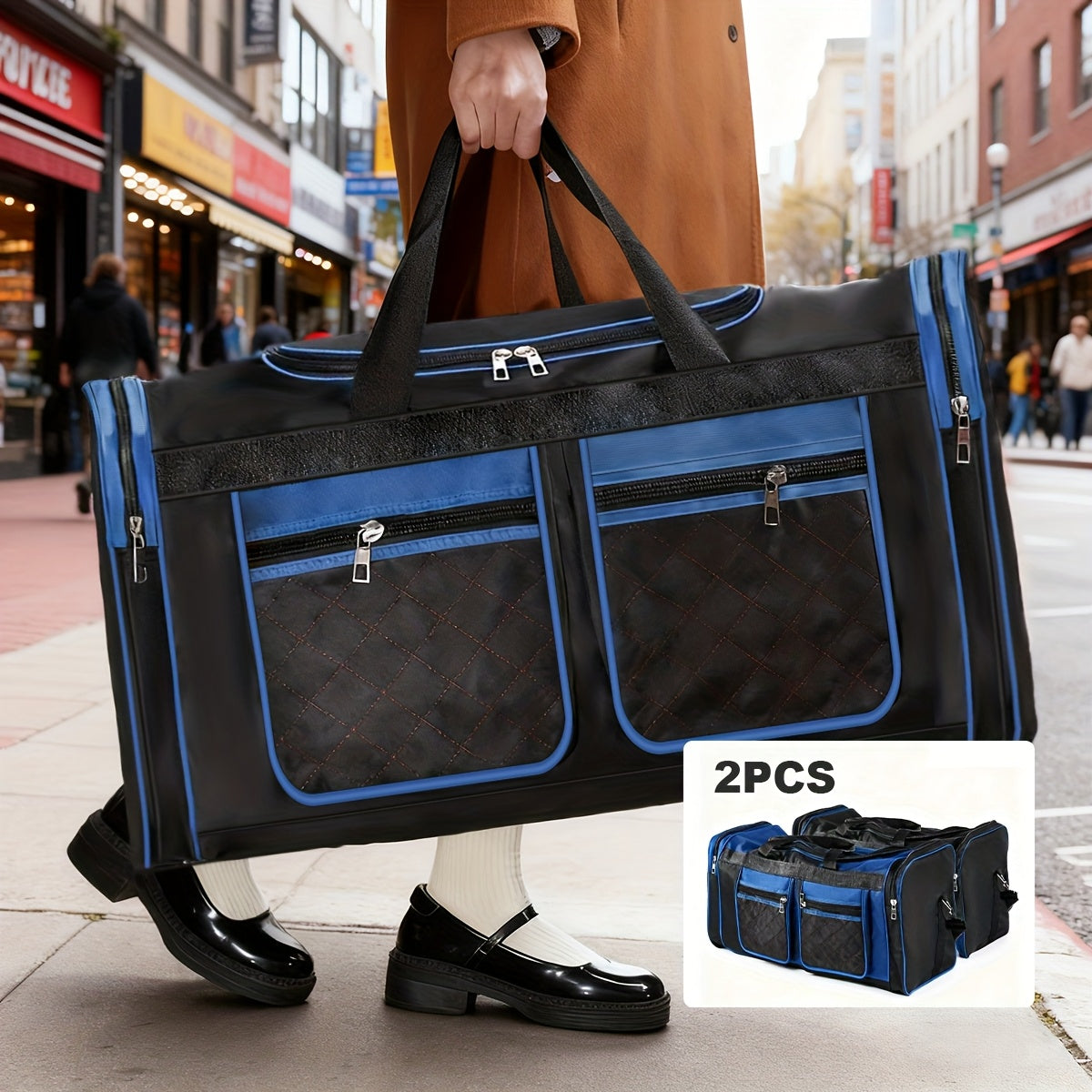 Large Capacity Duffel Bag Heavy Duty – Multi-Pocket Gym Travel Camping Outdoor Bag with Adjustable Strap for Men Women Black Blue Red
