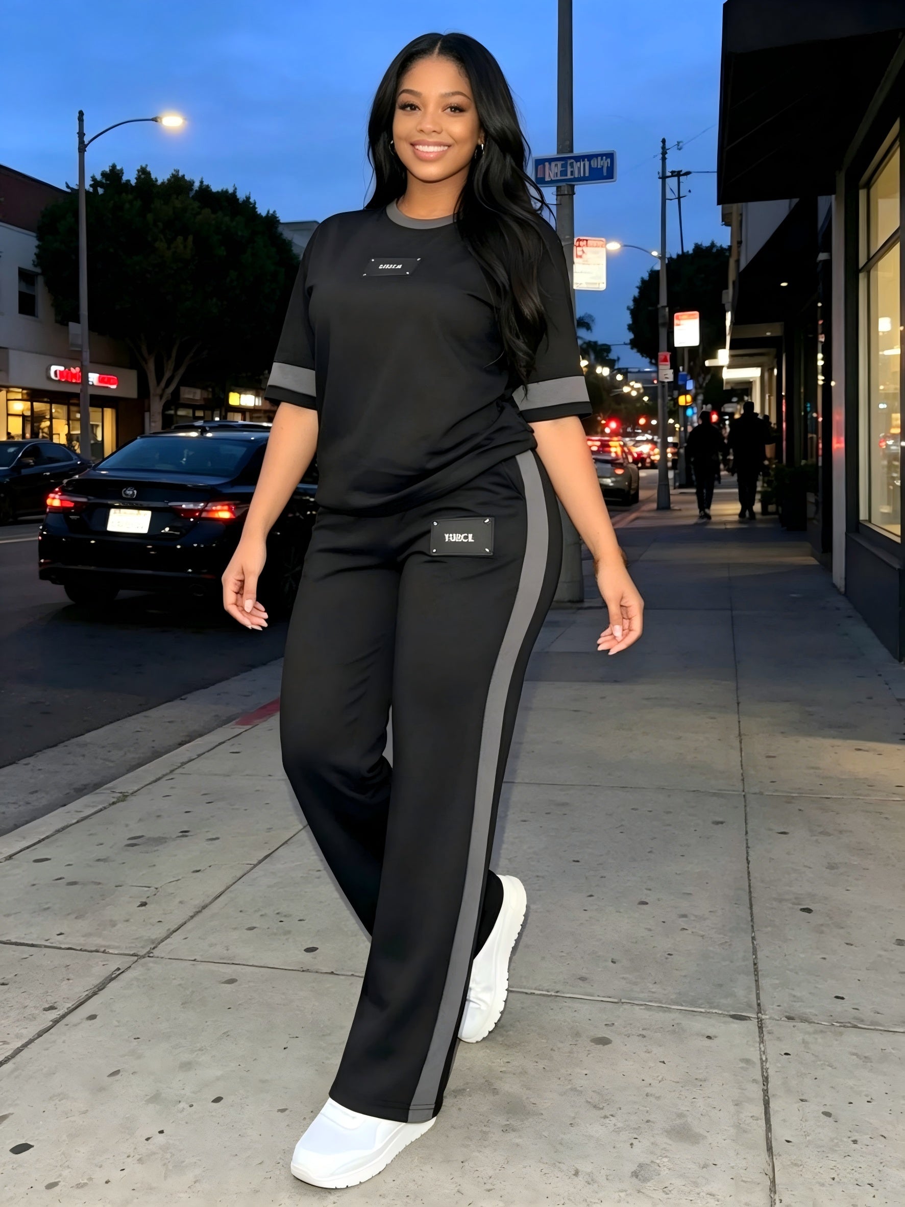 Women's Two-Piece Casual Set Long Sleeve Crew Neck Top Wide Leg Pants Stretchy Soft Loungewear Tracksuit Spring Summer Workout Commute Outfit S-XXL Multi-Color