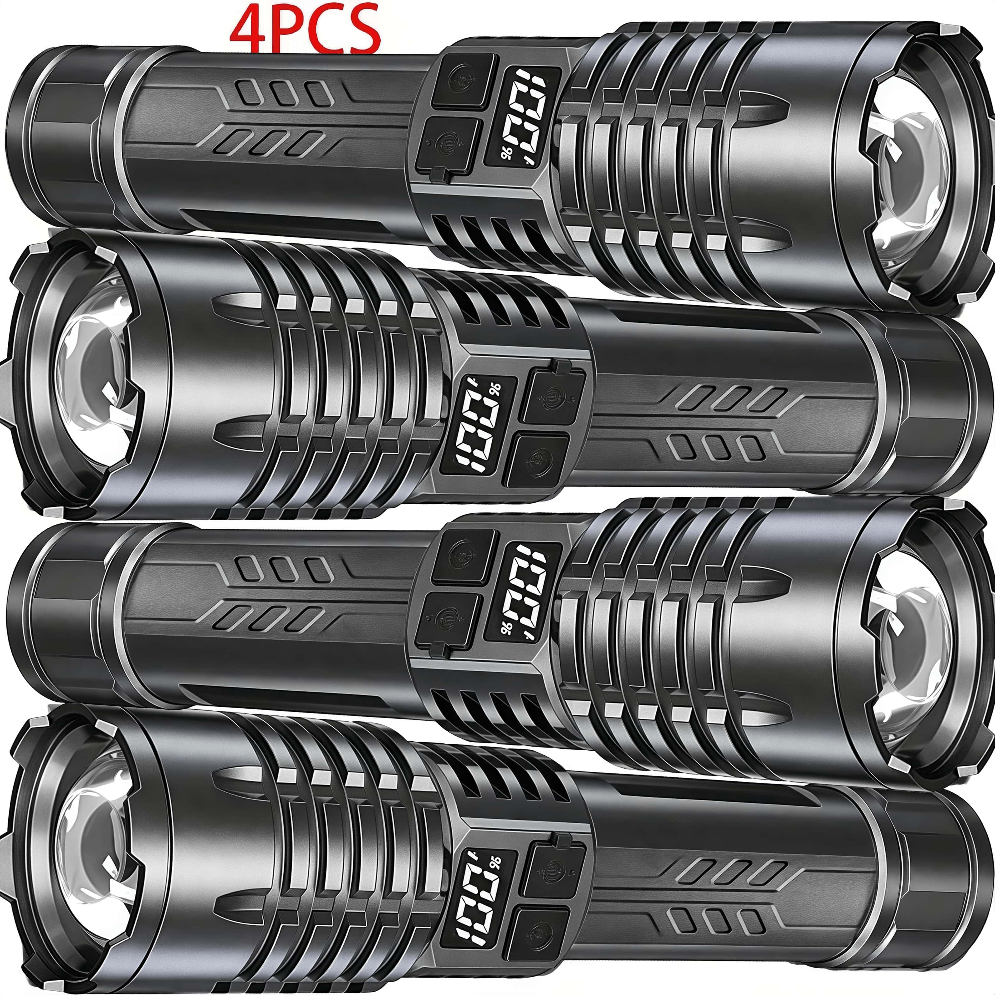 Rechargeable LED Flashlight 4 Pack High Lumens Zoomable Tactical Flashlights for Camping Hiking Emergency Outdoor