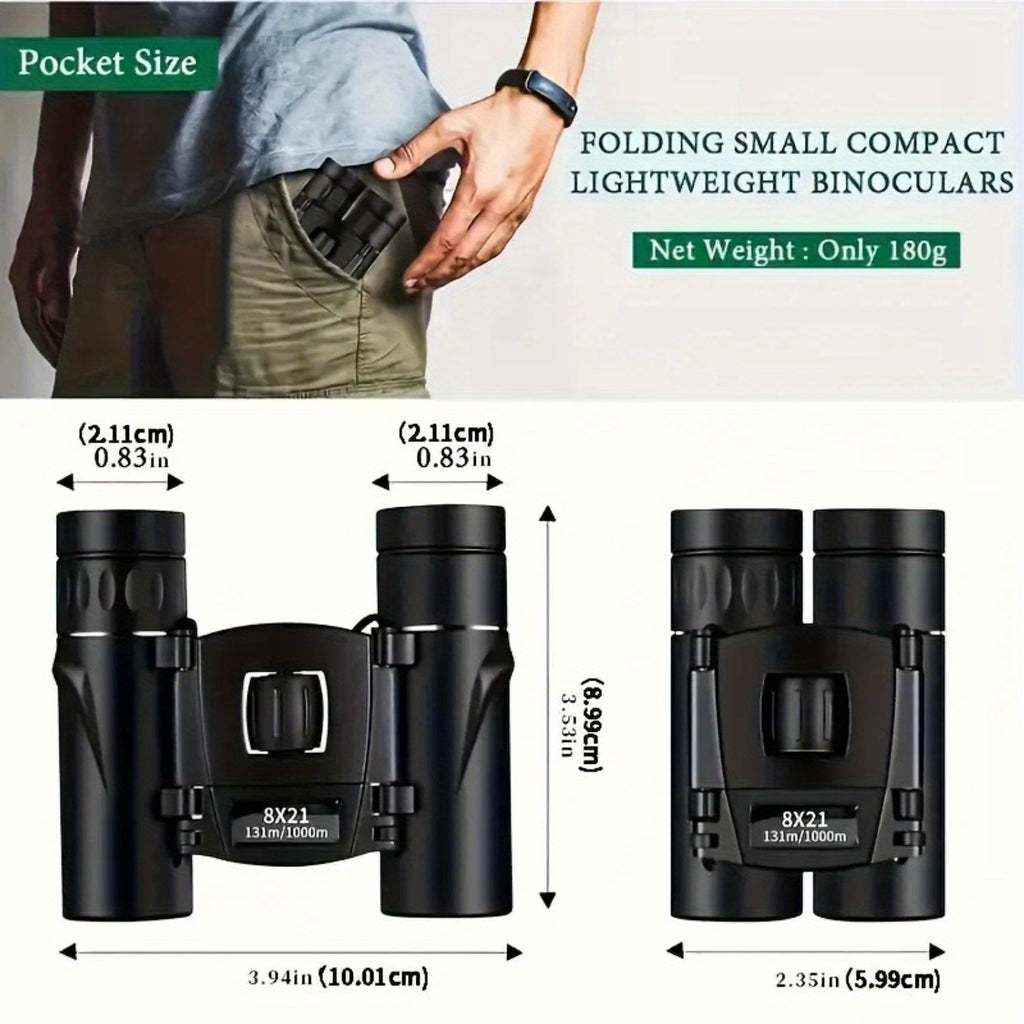 8x21 Mini Pocket Binoculars Compact Lightweight with Fully Coated Lens – Folding Binoculars for Hiking Bird Watching Travel Concert Theater Opera & Outdoor Adventures