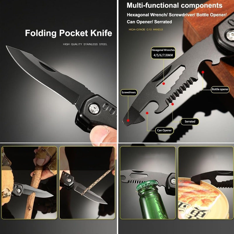 16-in-1 Multitool Pocket Multi Tool Stainless Steel Foldable Pliers Wrench Screwdriver Knife Hammer Camping Gear Gift for Dad