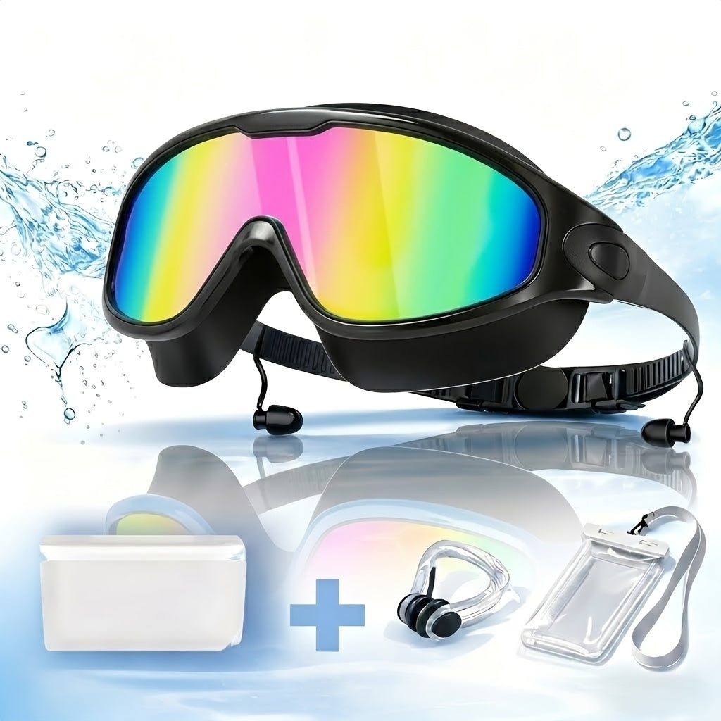 Anti-Fog Swim Goggles 2 Pack with Earplugs Nose Clip Waterproof Bag UV Protection Swimming Goggles Men Women Teens Outdoor Pool Water Sports Gift
