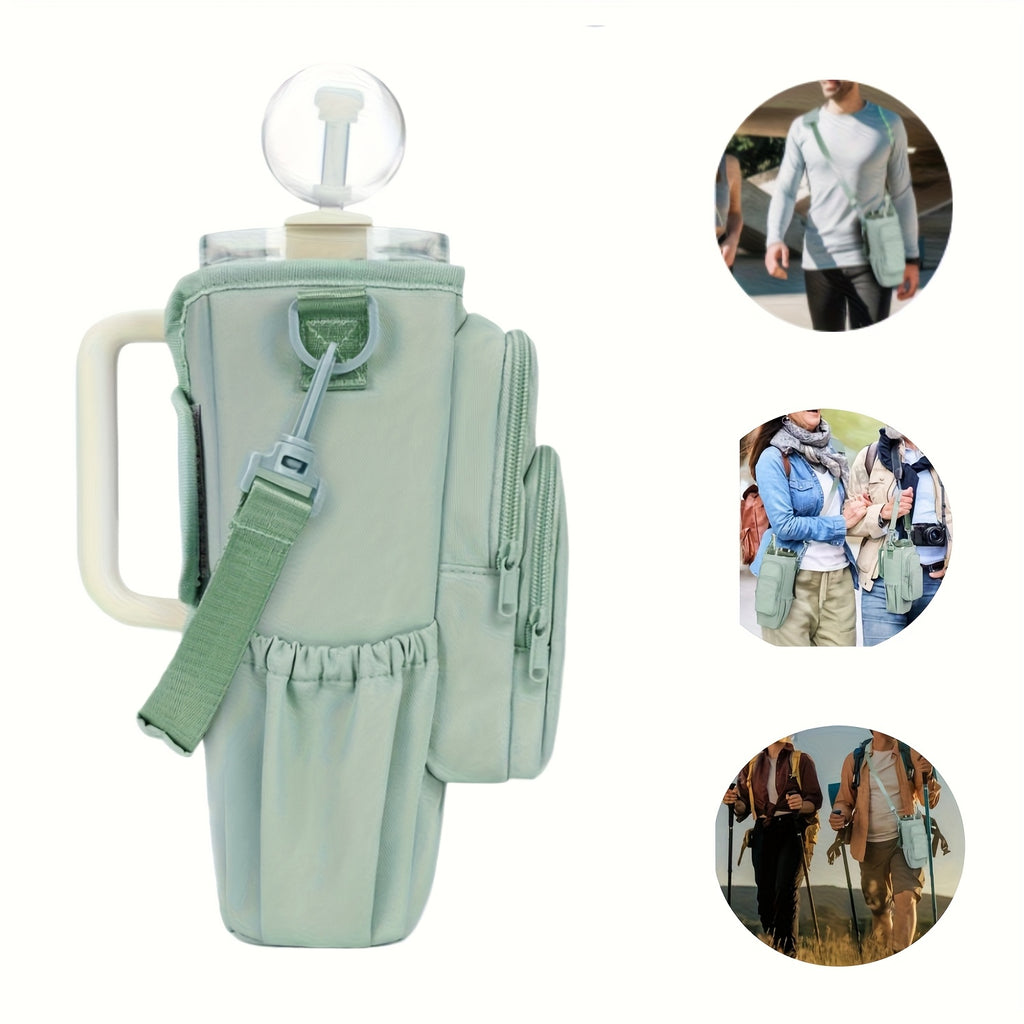 40oz Insulated Water Bottle Carrier Sling Bag with Phone Pocket – Hands-Free Adjustable Strap for Dog Walking Gym Travel Outdoor Men Women