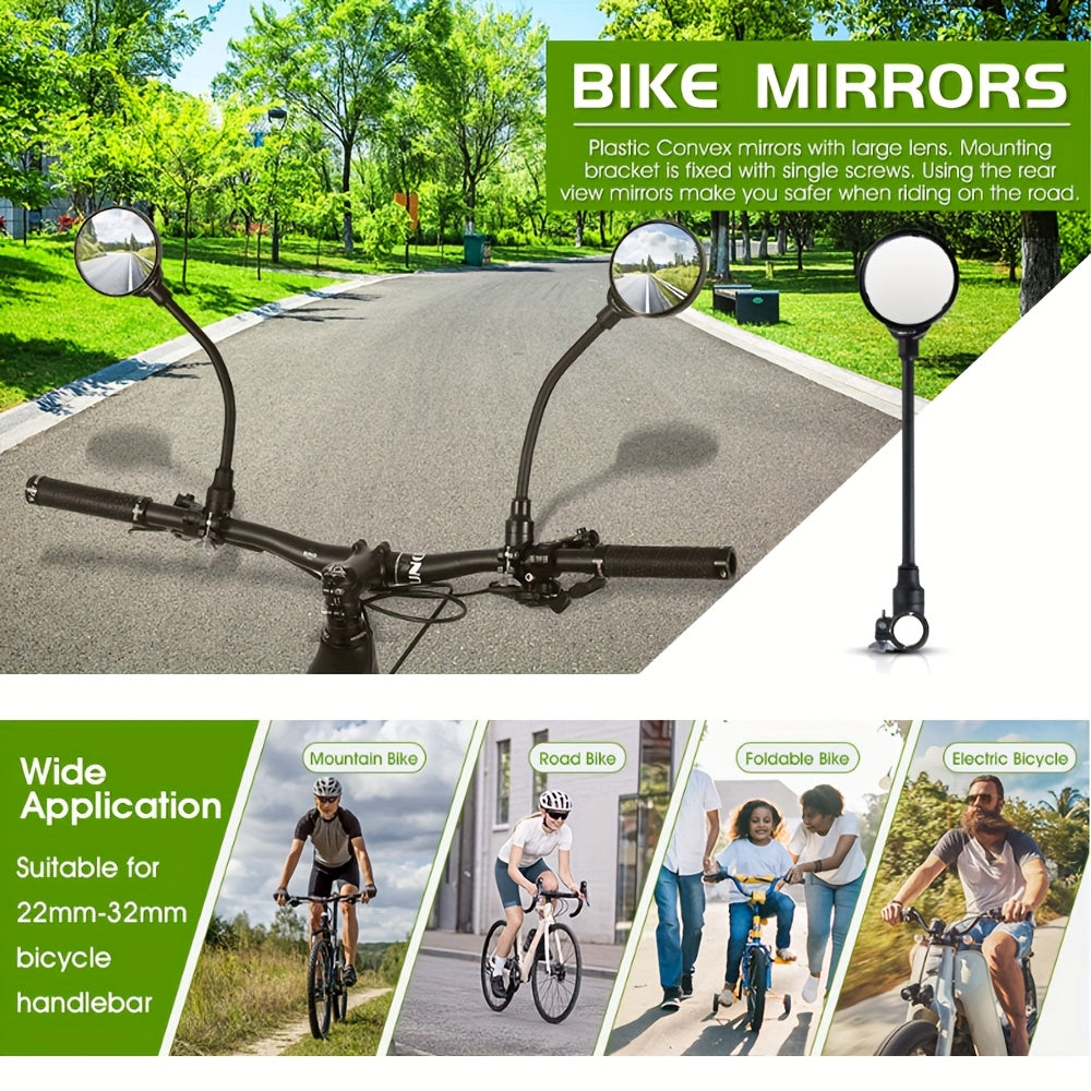Bicycle Rearview Mirror with Built-In Bell – 360° Rotatable Handlebar Mount, Wide-Angle Convex Lens & Shatterproof Glass for Road & Mountain Bikes, Single or 4pcs Set